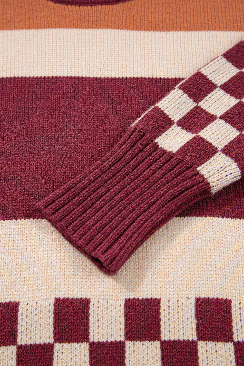 Brown Checkered Color Block Knitted Drop Shoulder Sweater-TOPS / DRESSES-[Adult]-[Female]-2022 Online Blue Zone Planet