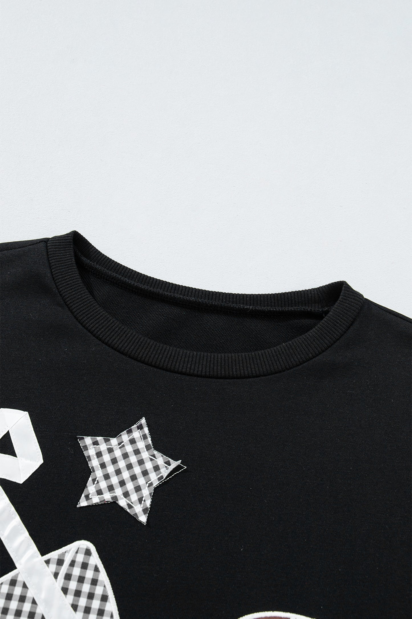 Racing Red Gingham Patch Embroidered Rugby Game Day Stars Sweatshirt-Tops/Sweatshirts & Hoodies-[Adult]-[Female]-2022 Online Blue Zone Planet