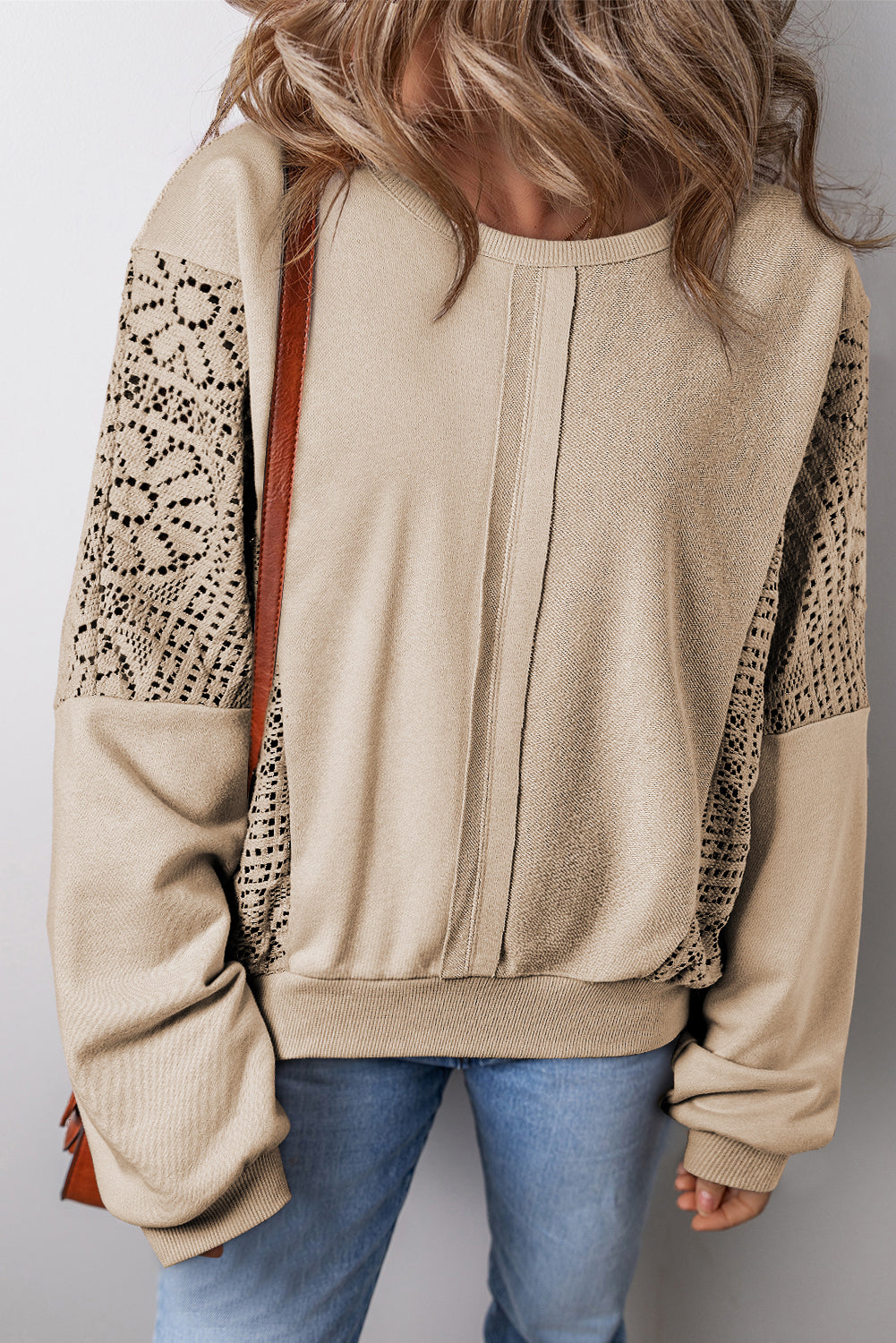 Parchment Knit Crochet Exposed Seam Ribbed Trim Sweatshirt-Tops/Sweatshirts & Hoodies-[Adult]-[Female]-Parchment-S-2022 Online Blue Zone Planet