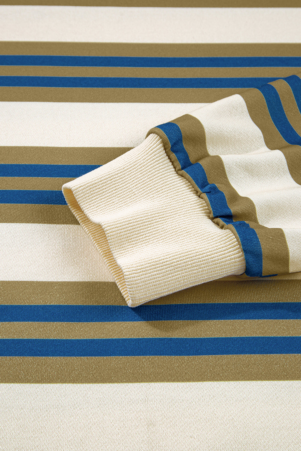 Khaki Stripe Crew Neck Drop Shoulder Pullover Sweatshirt-Tops/Sweatshirts & Hoodies-[Adult]-[Female]-2022 Online Blue Zone Planet