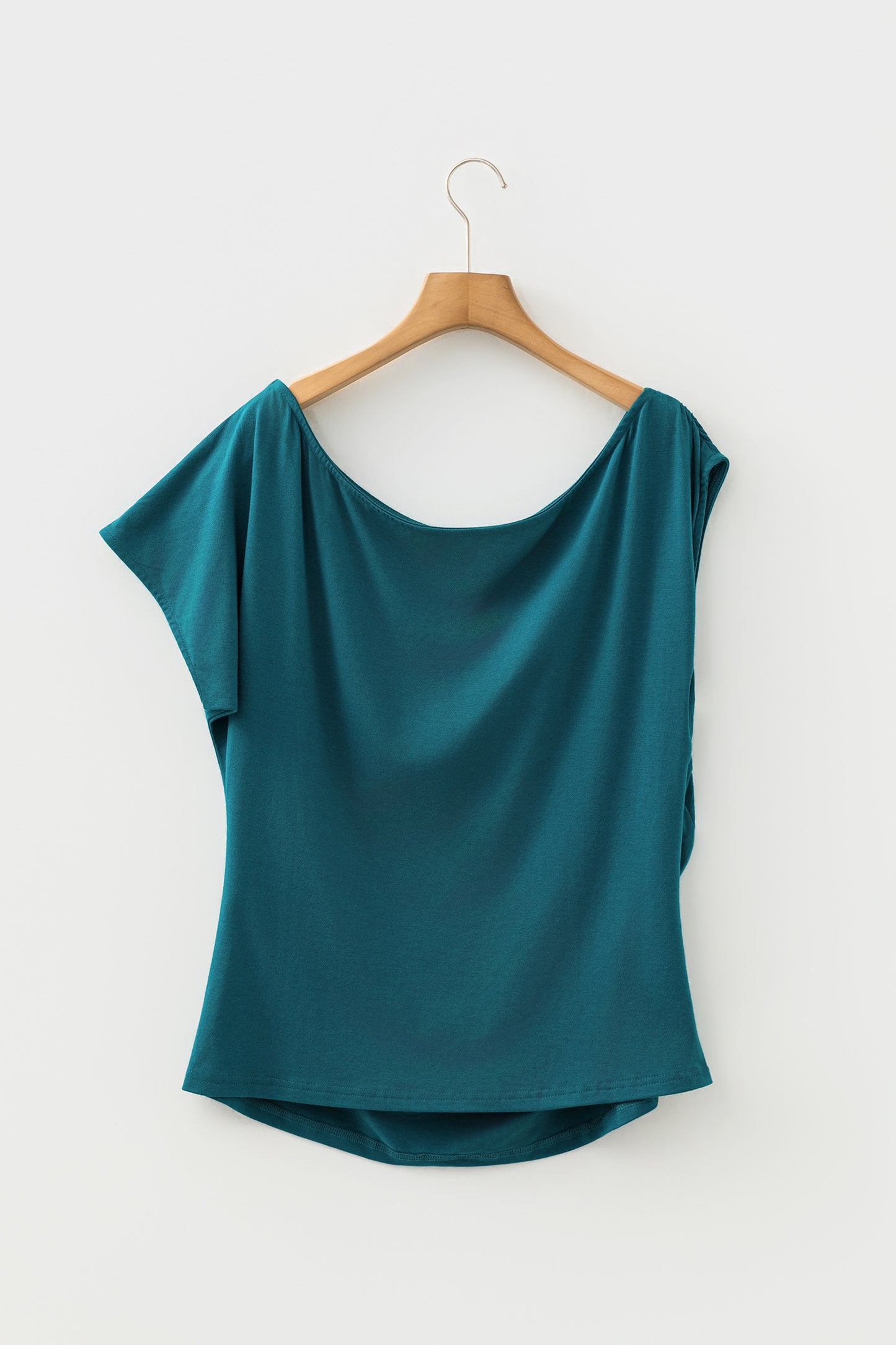 Burgundy Plus Size Solid Color Asymmetric Neck Short Sleeve Blouse-Plus Size/Plus Size Tops/Plus Size Tops & Tees-[Adult]-[Female]-2022 Online Blue Zone Planet