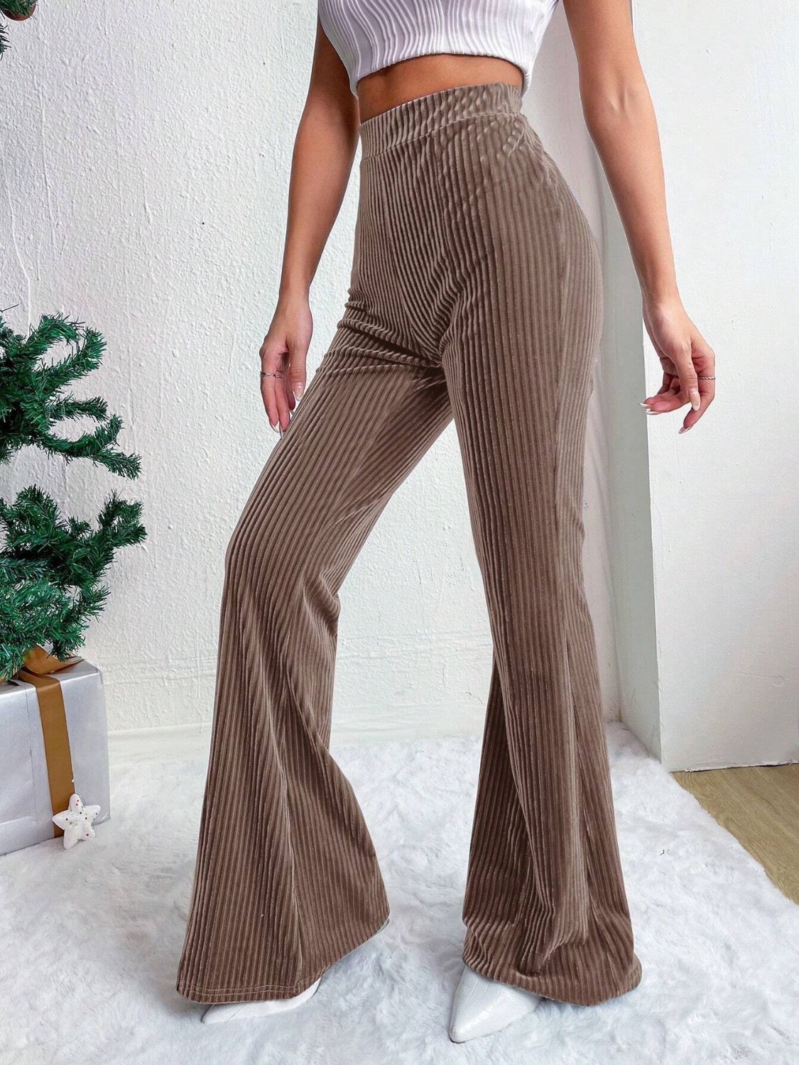 High Waist Flare Pants-BOTTOMS SIZES SMALL MEDIUM LARGE-[Adult]-[Female]-2022 Online Blue Zone Planet