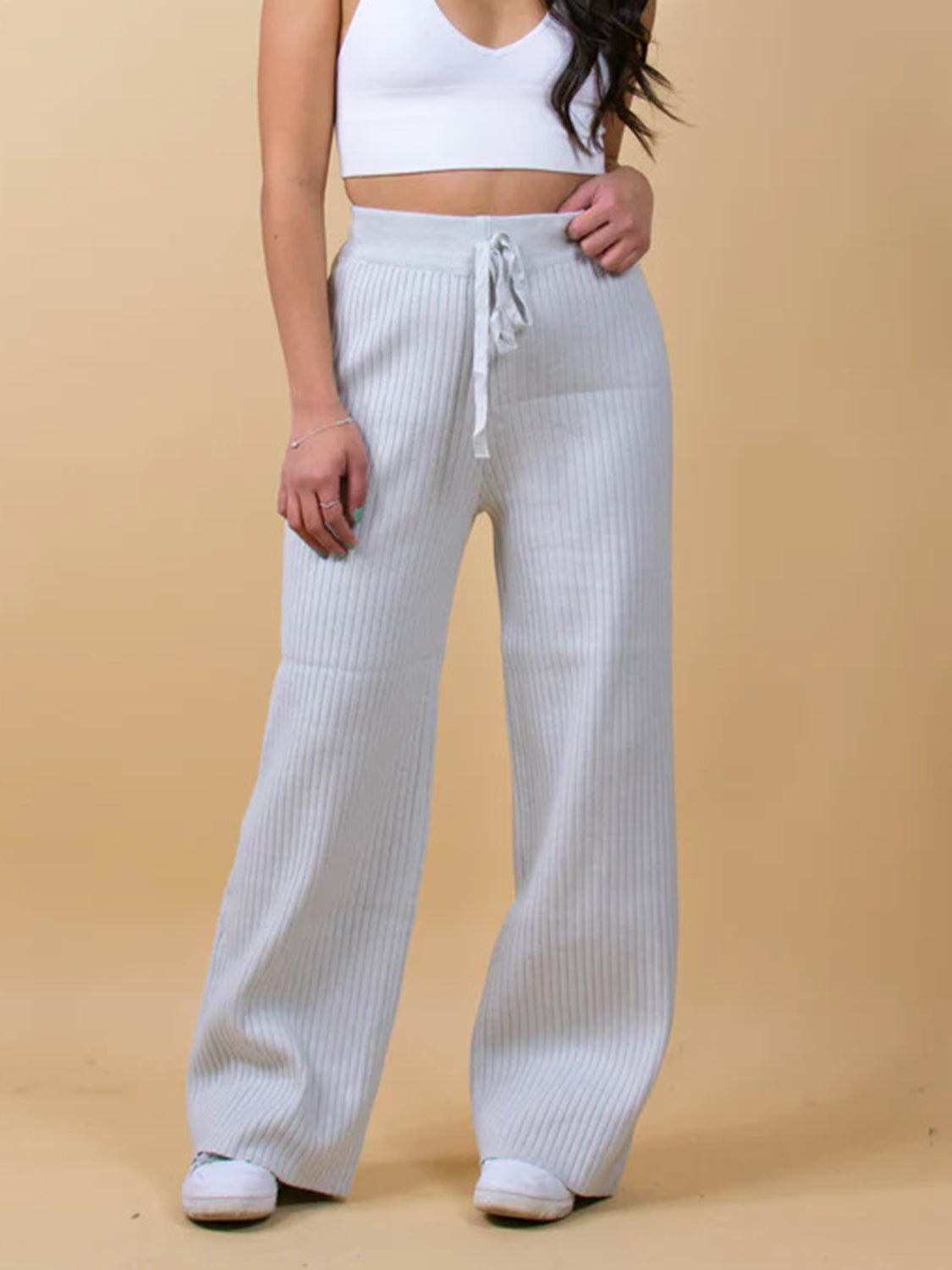 Blue Zone Planet | Ribbed Wide Leg Sweater Pants-BOTTOMS SIZES SMALL MEDIUM LARGE-[Adult]-[Female]-Light Gray-S-2022 Online Blue Zone Planet