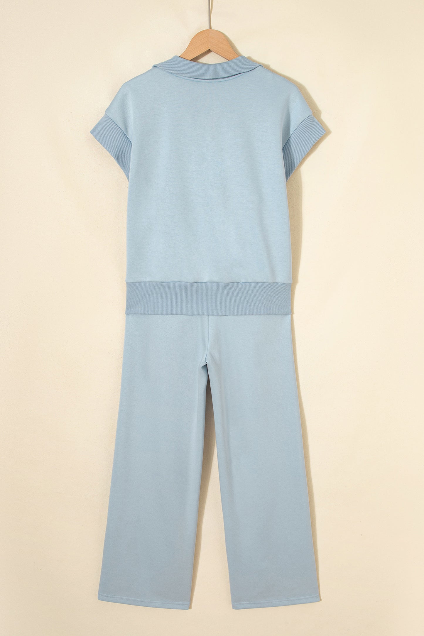 Beau Blue Half Zip Polo Tee Casual Pant Set-Two Piece Sets/Pant Sets-[Adult]-[Female]-2022 Online Blue Zone Planet