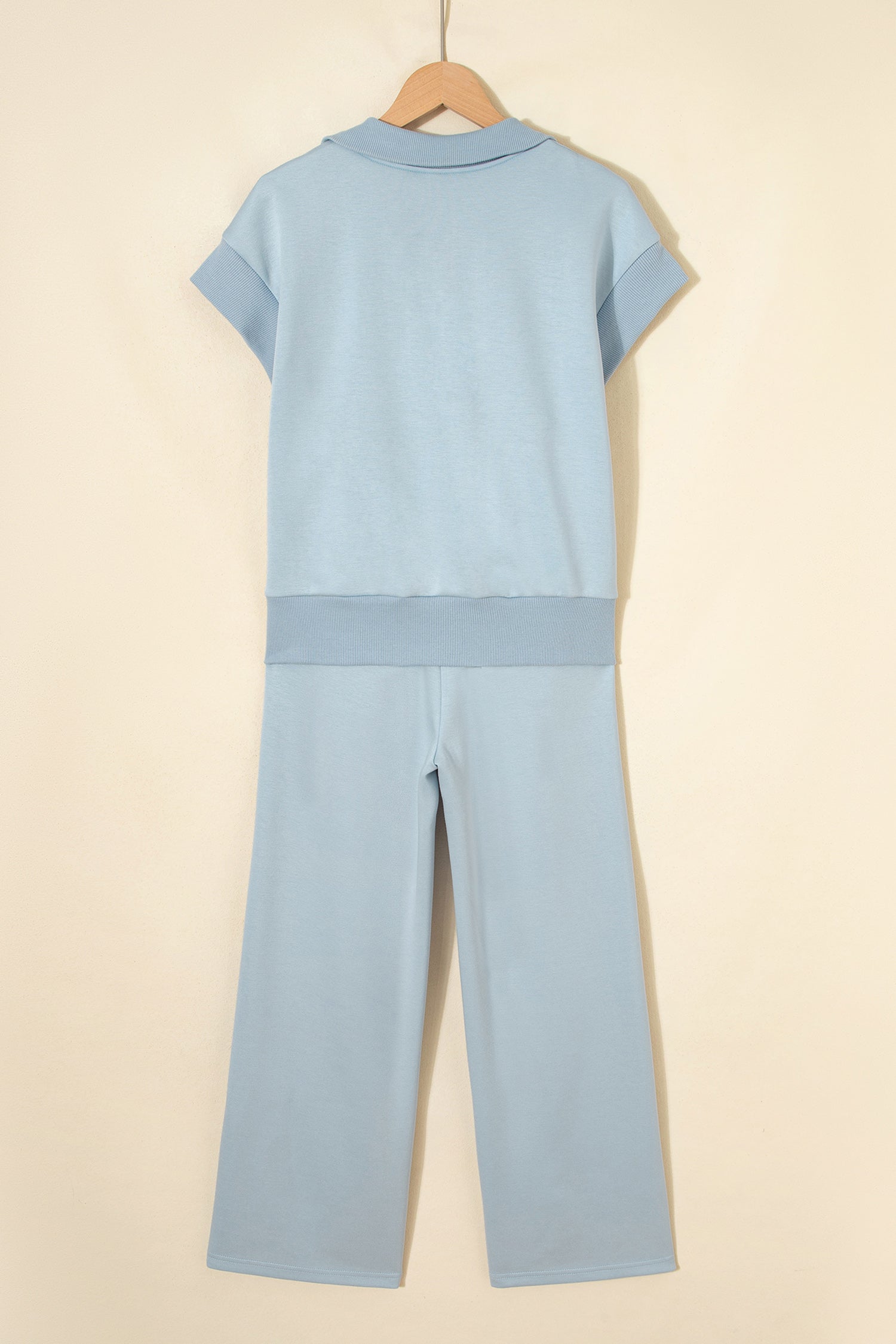 Beau Blue Half Zip Polo Tee Casual Pant Set-Two Piece Sets/Pant Sets-[Adult]-[Female]-2022 Online Blue Zone Planet