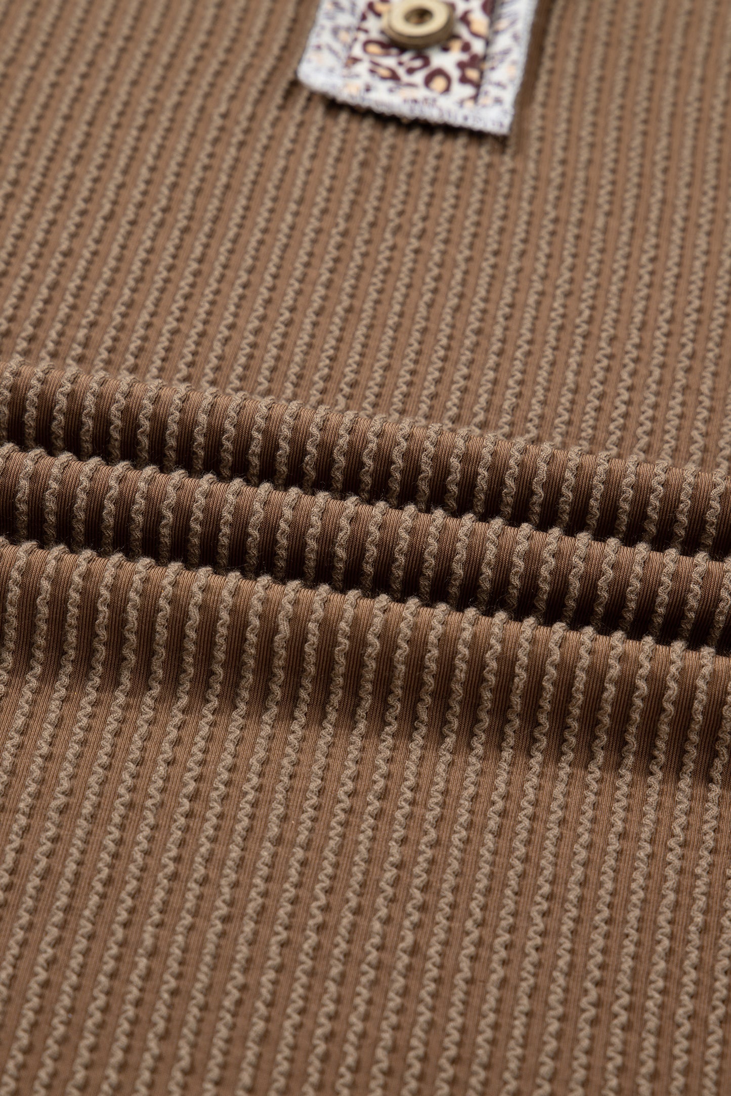 Dark Khaki Twisted Ribbed Leopard Lace Contrast Patchwork Long Sleeve Top-Tops/Long Sleeve Tops-[Adult]-[Female]-2022 Online Blue Zone Planet