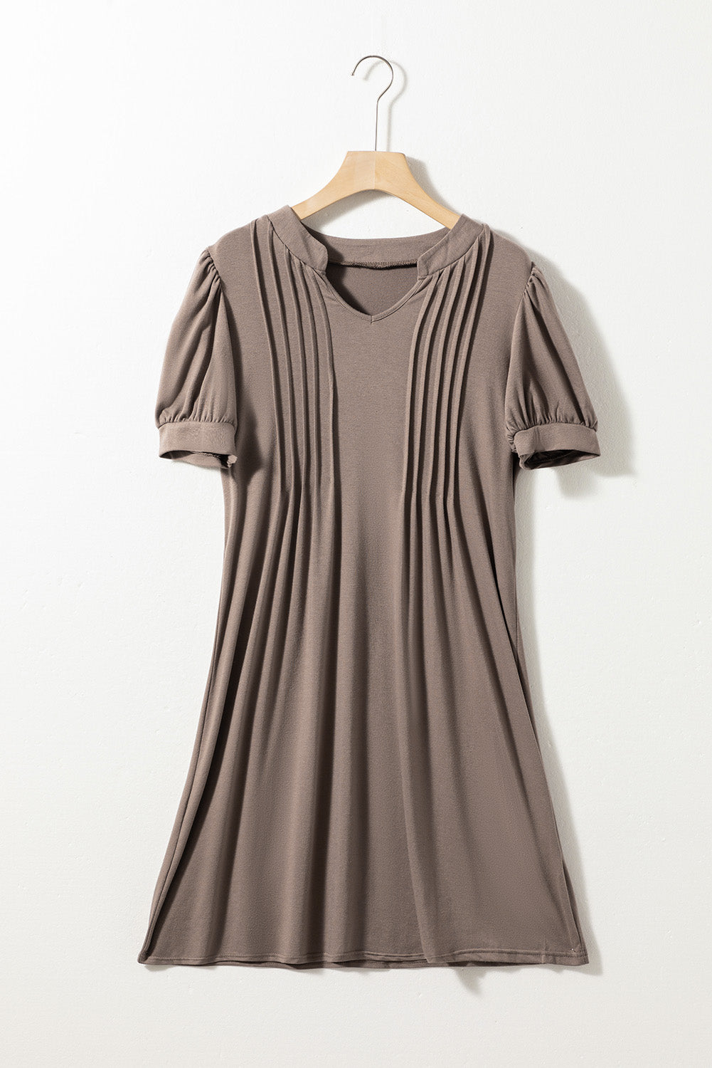 Blue Zone Planet |  Black Notched Neck Pleated Puff Sleeve Shift T-shirt Dress Blue Zone Planet