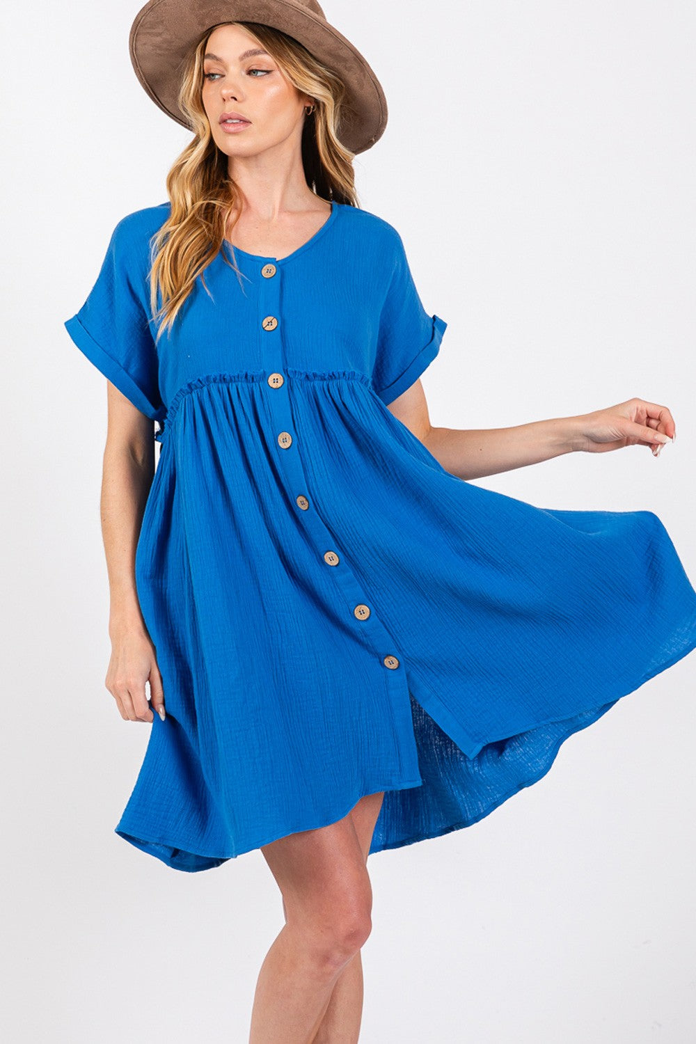 SAGE + FIG Button Up short Sleeve Dress-TOPS / DRESSES-[Adult]-[Female]-Blue-S-2022 Online Blue Zone Planet