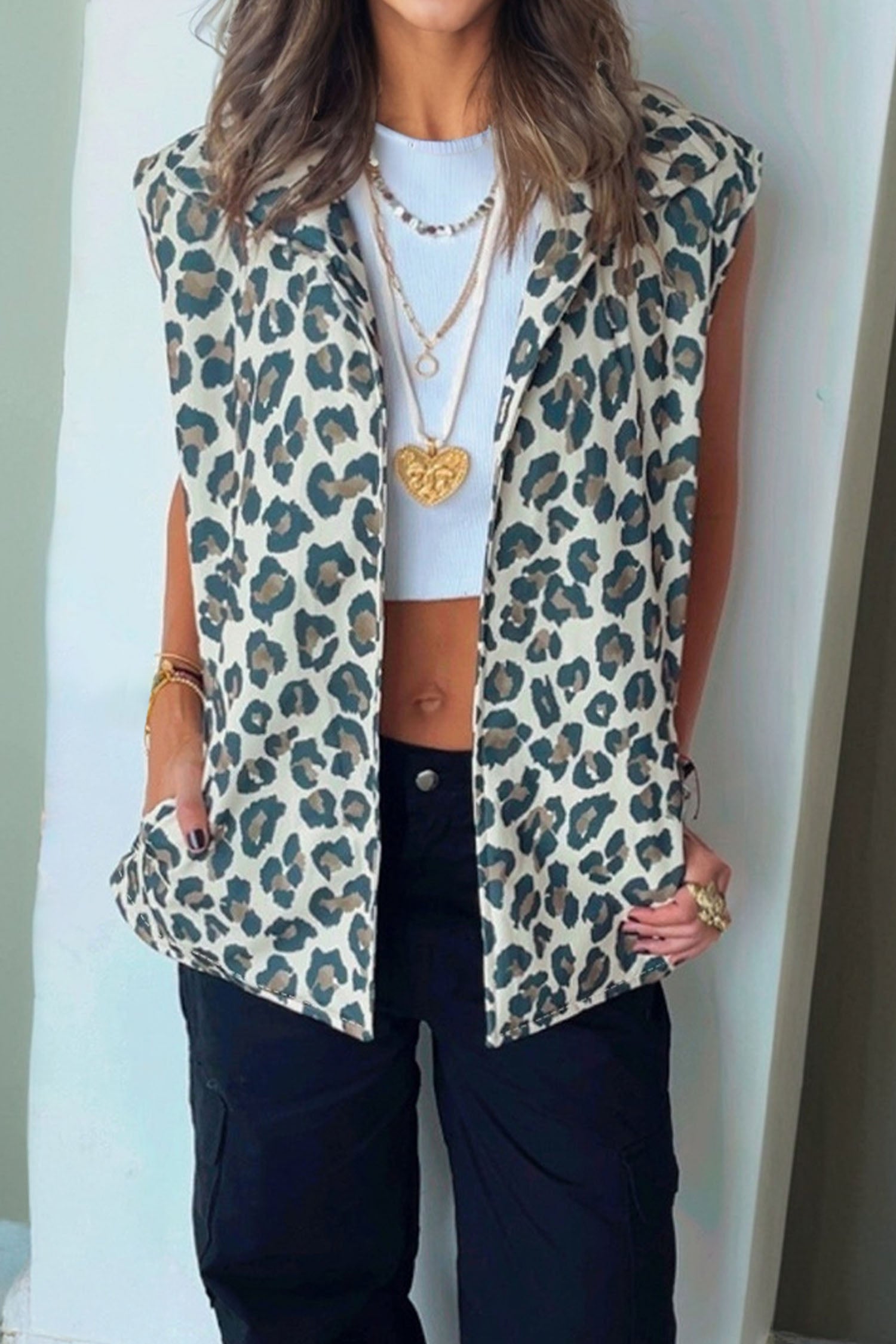 Brown Leopard Open Front Jacket Vest-Outerwear/Vests-[Adult]-[Female]-2022 Online Blue Zone Planet