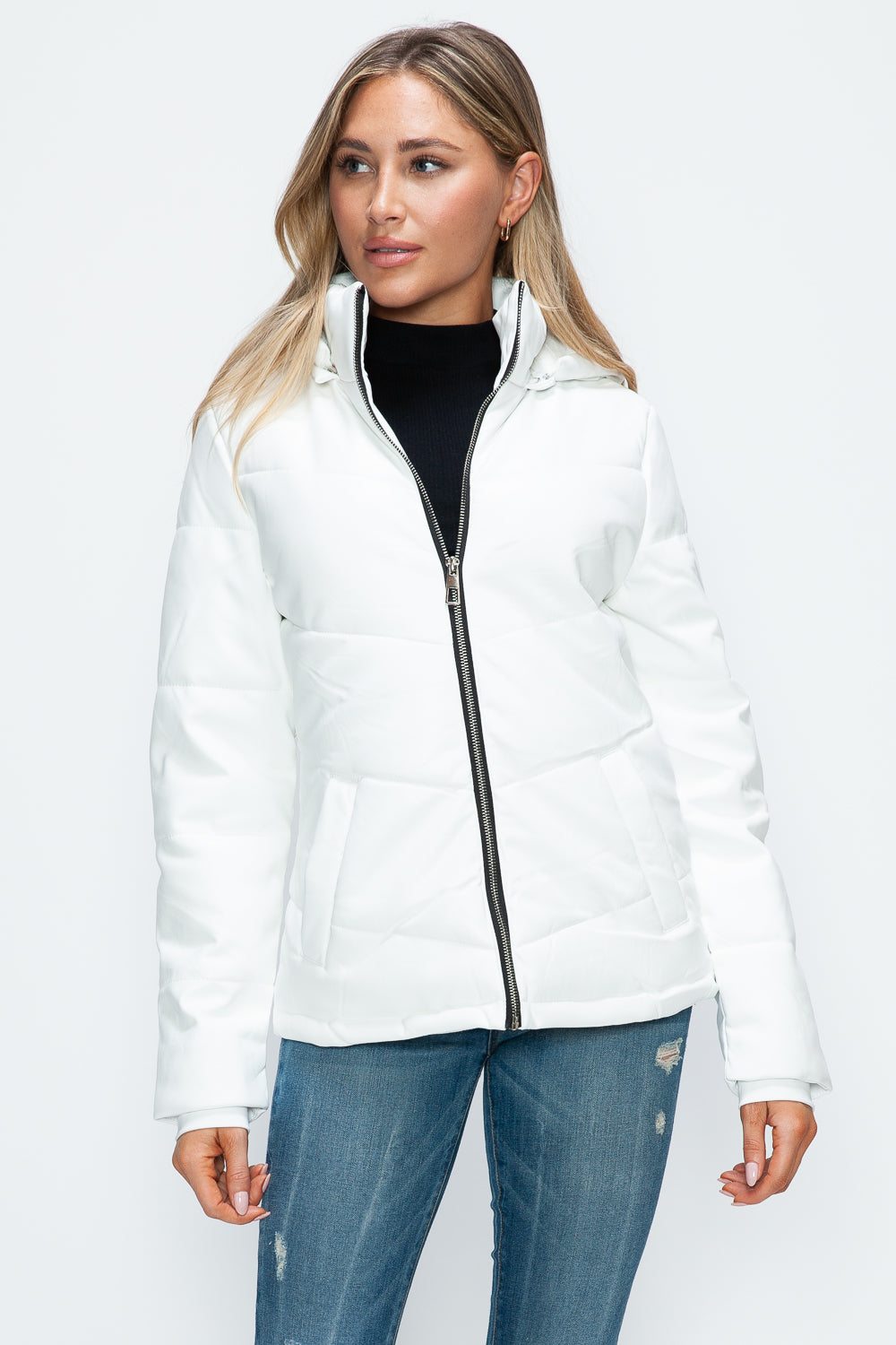 Blue Zone Planet | How Dare U Pocketed Zip Up Puffer Jacket with Removable Hood-TOPS / DRESSES-[Adult]-[Female]-2022 Online Blue Zone Planet