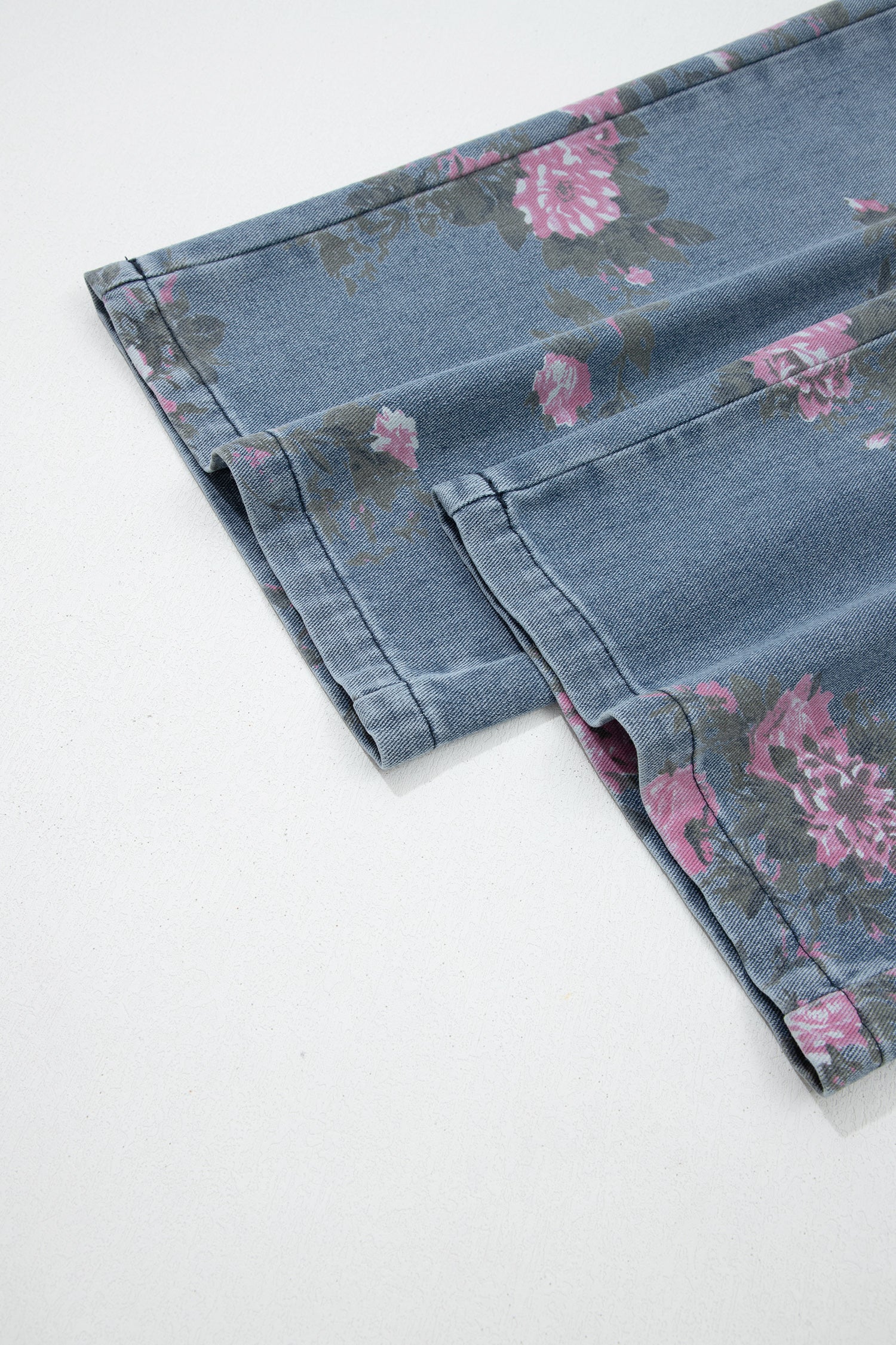 Beau Blue Floral Print Elastic Waist Pull On Casual Jeans-Bottoms/Jeans-[Adult]-[Female]-2022 Online Blue Zone Planet