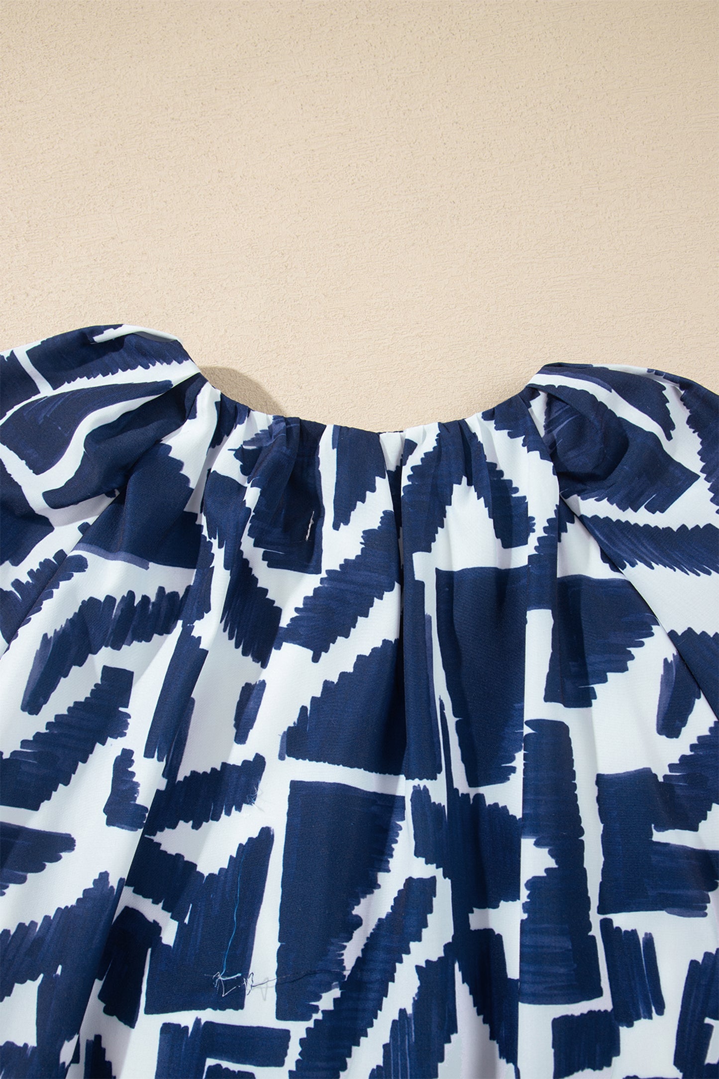 Blue Abstract Geometric Print Zip Front Tie Waist Shift Dress-TOPS / DRESSES-[Adult]-[Female]-2022 Online Blue Zone Planet