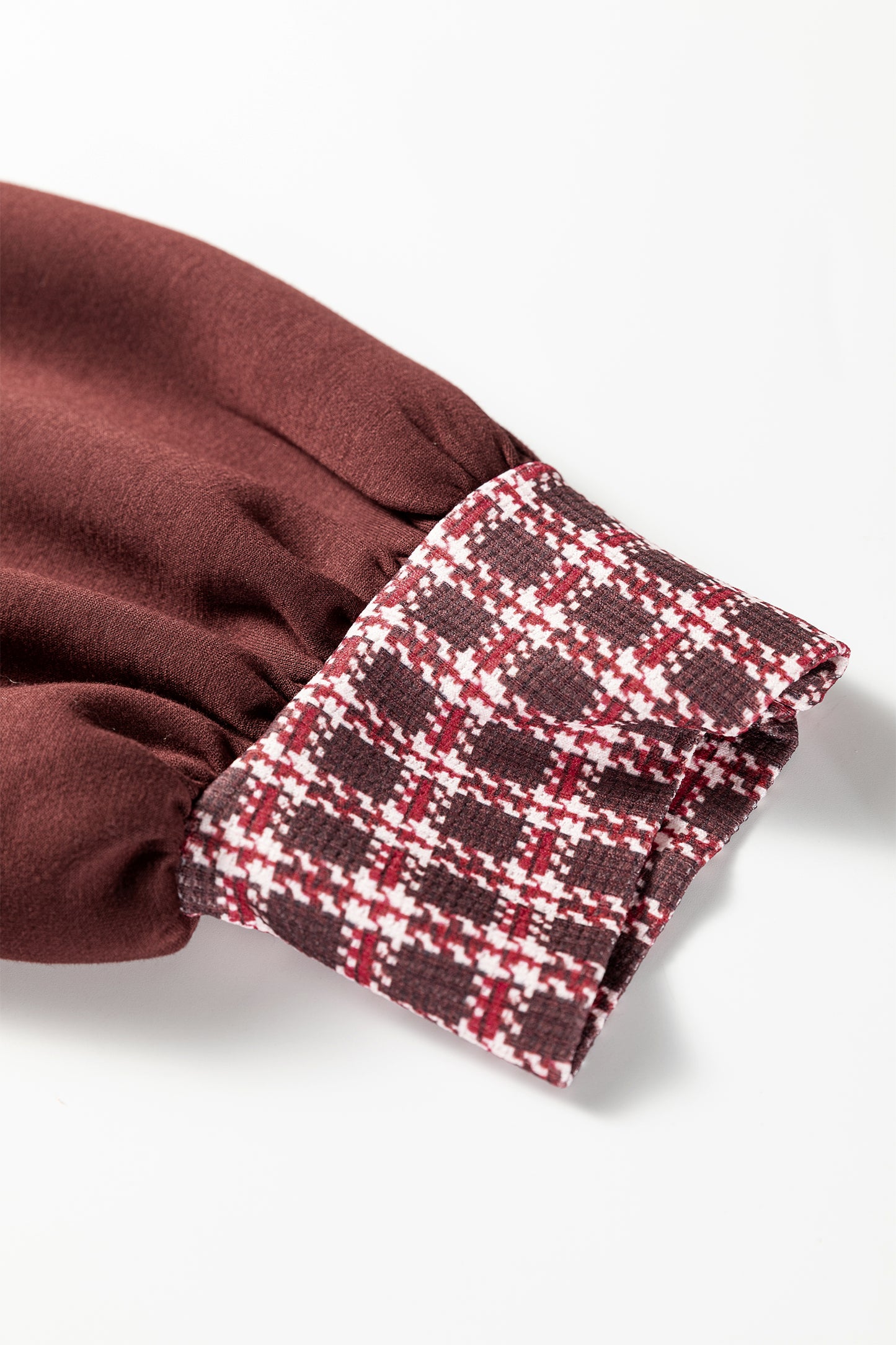 Coffee Contrast Plaid Trim Patchwork Collared Plus Size Shift Mini Dress-TOPS / DRESSES-[Adult]-[Female]-2022 Online Blue Zone Planet