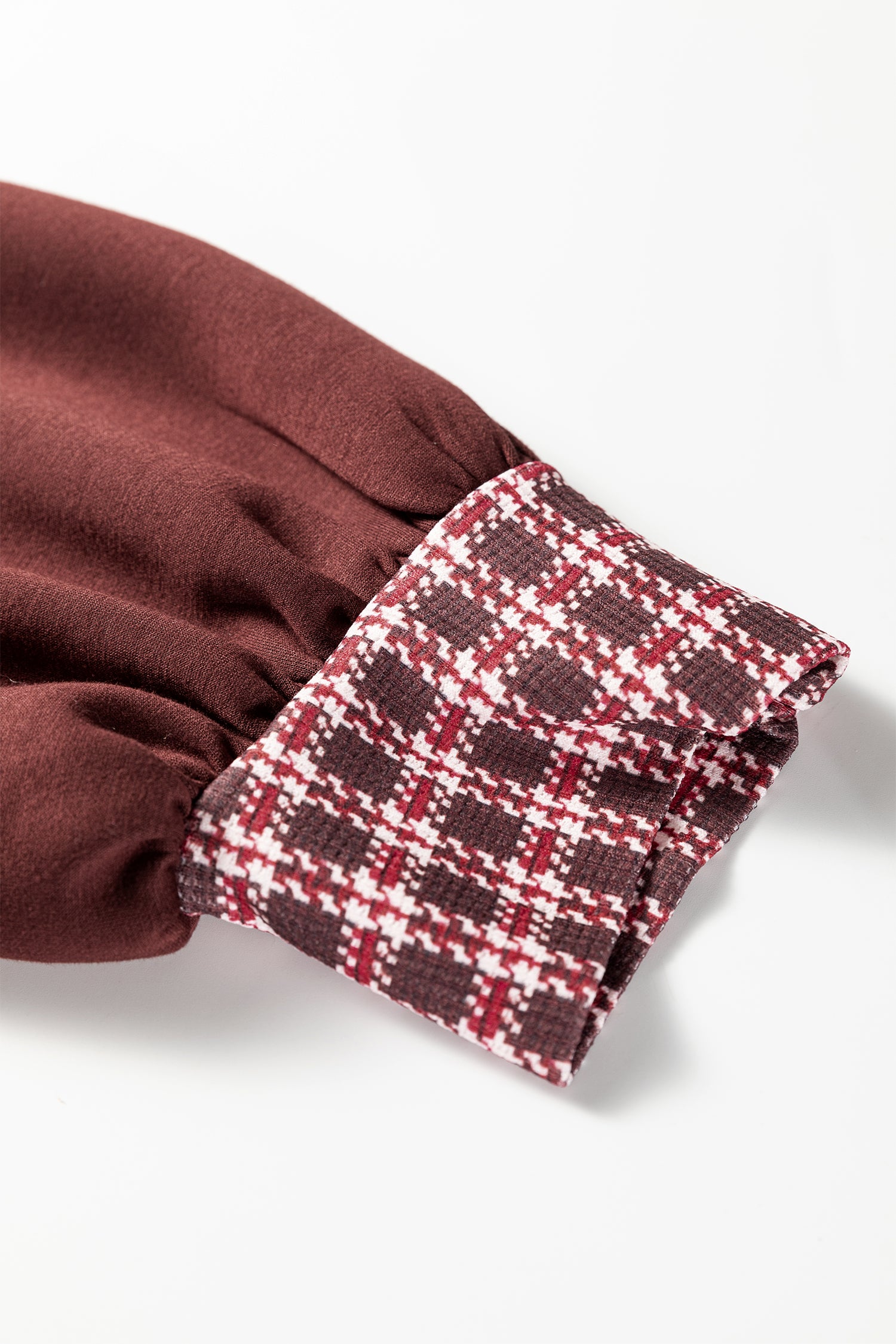 Coffee Contrast Plaid Trim Patchwork Collared Plus Size Shift Mini Dress-TOPS / DRESSES-[Adult]-[Female]-2022 Online Blue Zone Planet