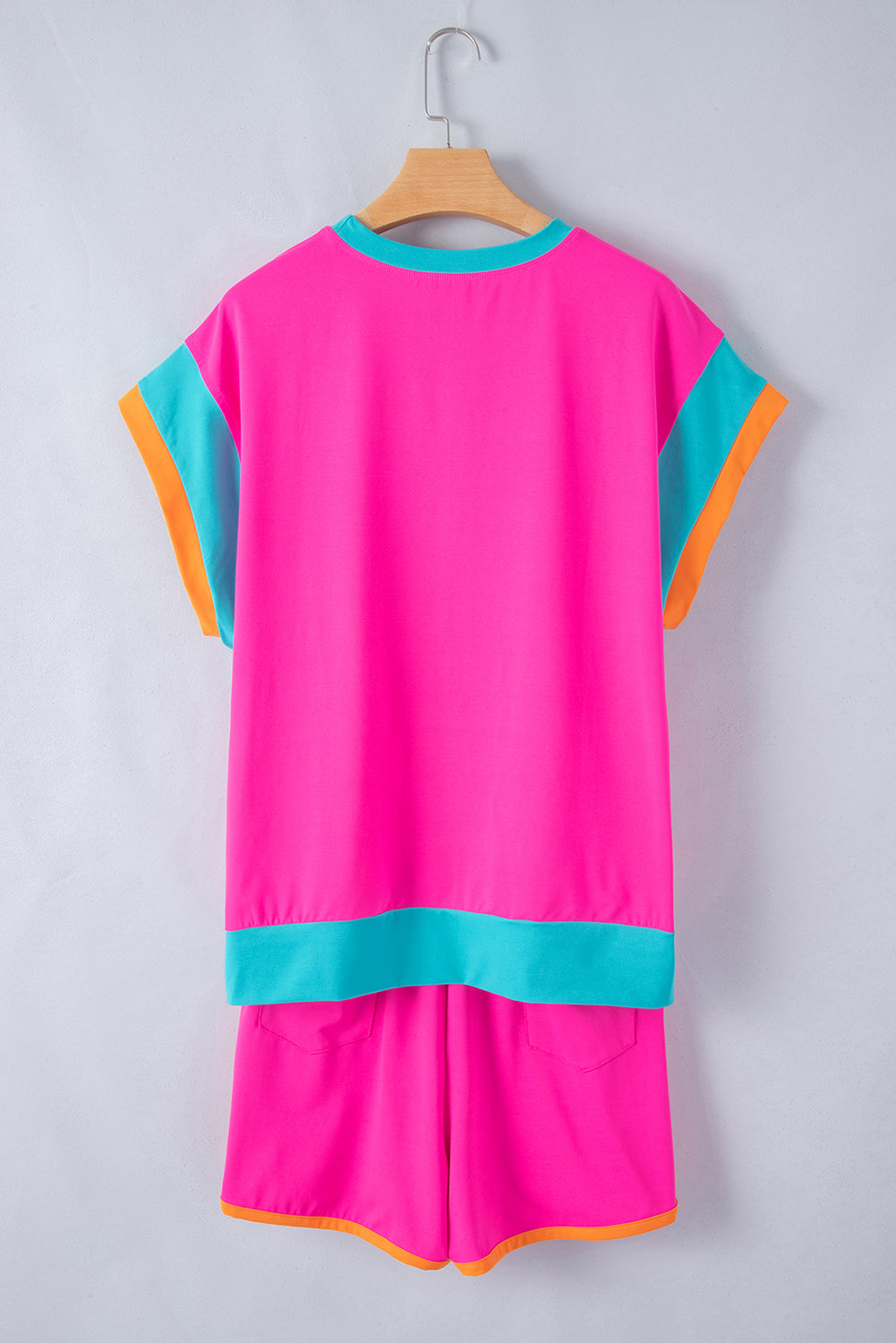 Blue Contrast Trim Cap Sleeve Tee Shorts Set-Two Piece Sets/Short Sets-[Adult]-[Female]-2022 Online Blue Zone Planet