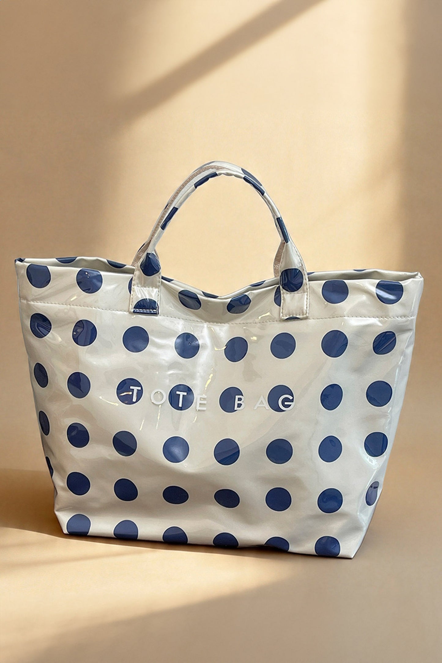 Dark Blue Polka Dot Durable Waterproof PVC Tote Bag