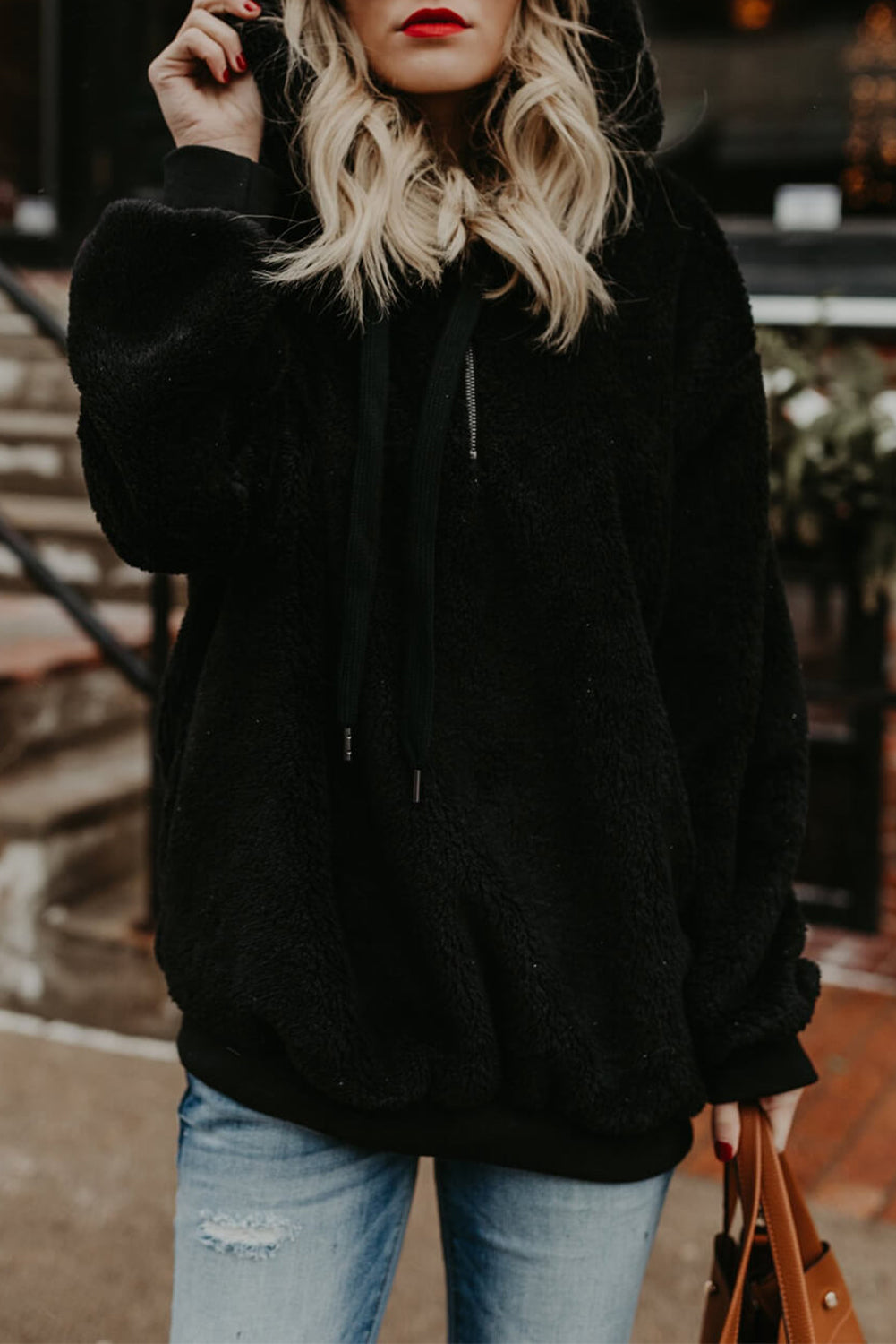 Pink Warm Furry Pullover Hoodie-Tops / Dresses-[Adult]-[Female]-Black-S-2022 Online Blue Zone Planet