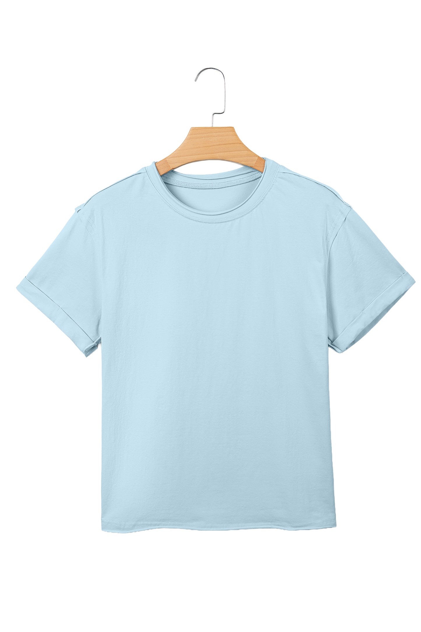 Myosotis Solid Color Round Neck Casual T Shirt-Tops/Tops & Tees-[Adult]-[Female]-2022 Online Blue Zone Planet