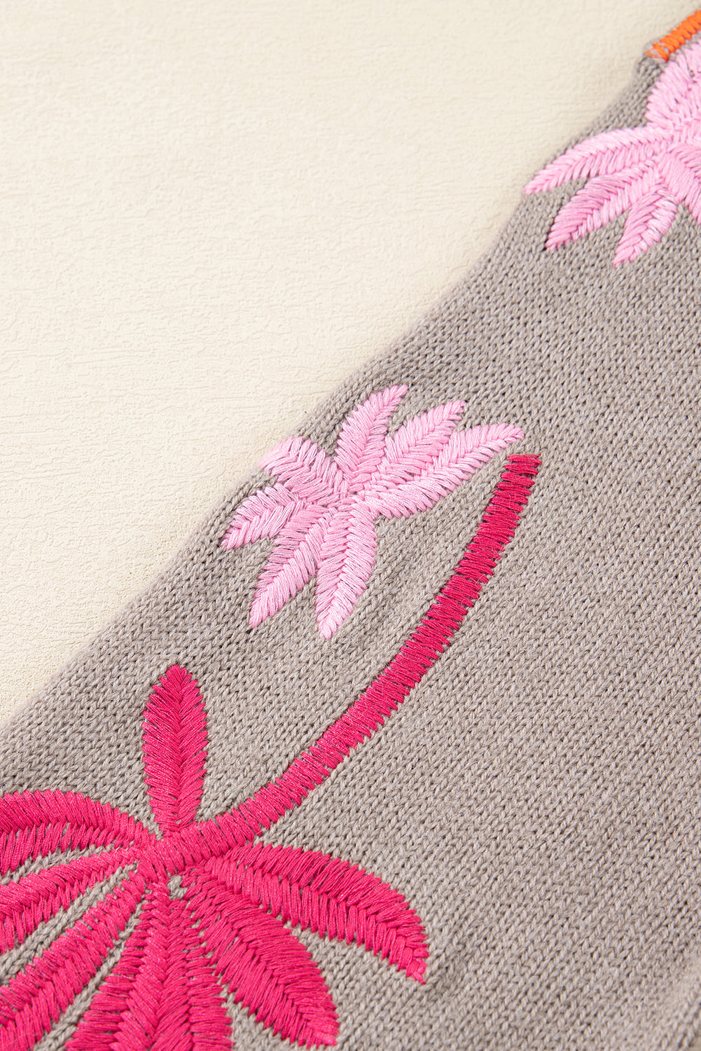 Beige Embroidered Floral Sleeve Round Neck Loose Sweater-TOPS / DRESSES-[Adult]-[Female]-2022 Online Blue Zone Planet