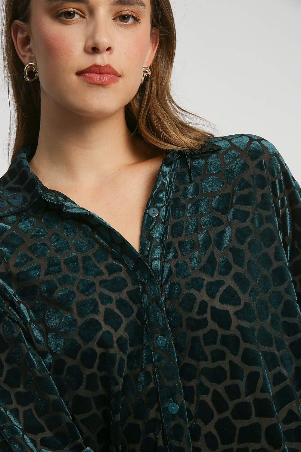 Umgee Animal Print Button Up Velvet Shirt-TOPS / DRESSES-[Adult]-[Female]-2022 Online Blue Zone Planet