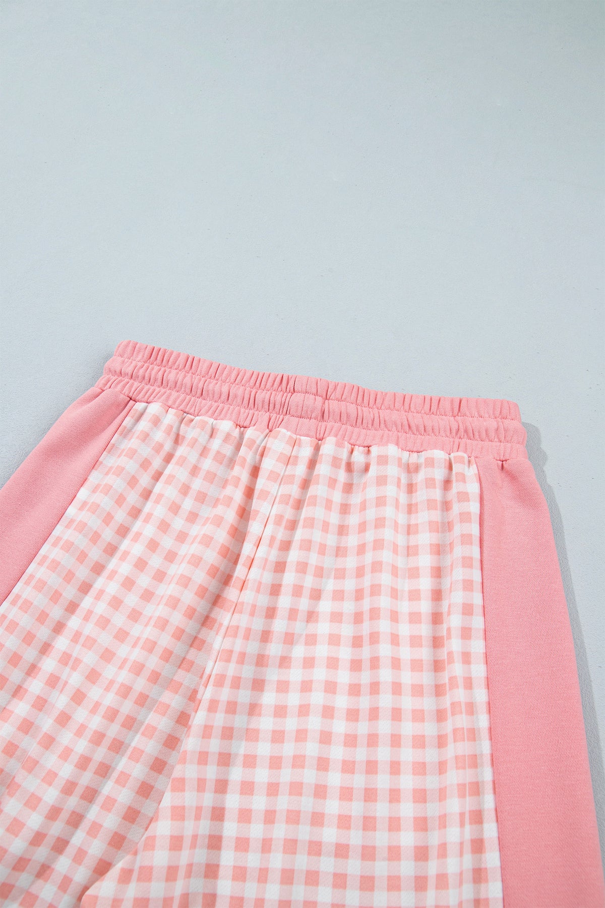 Khaki Color Block Plaid Patchwork Long Sleeve Pullover Wide Leg Pant Set-Two Piece Sets/Pant Sets-[Adult]-[Female]-2022 Online Blue Zone Planet