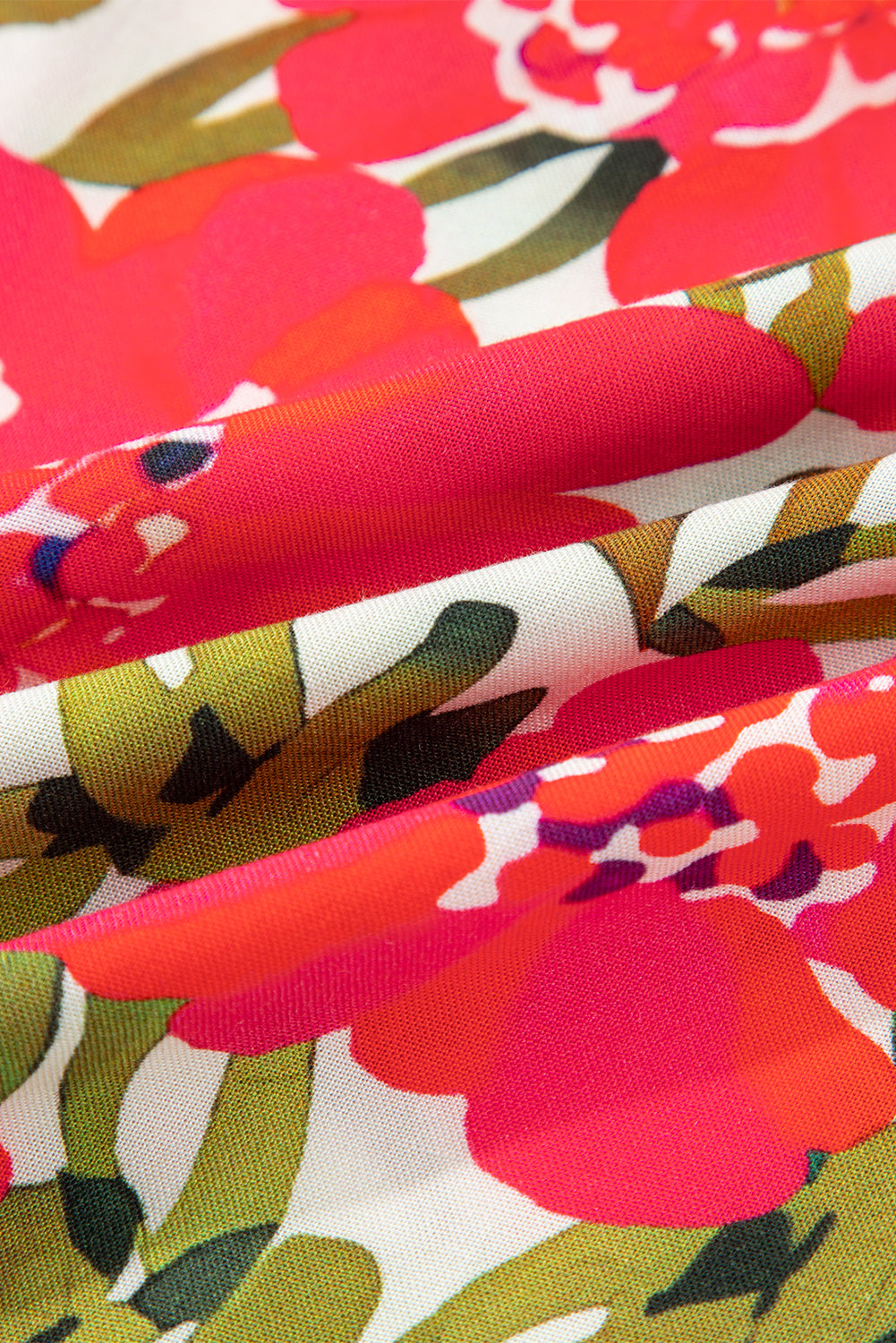 Red Floral Print Lace Up V Neck Flounce Sleeve Blouse-Tops/Blouses & Shirts-[Adult]-[Female]-2022 Online Blue Zone Planet