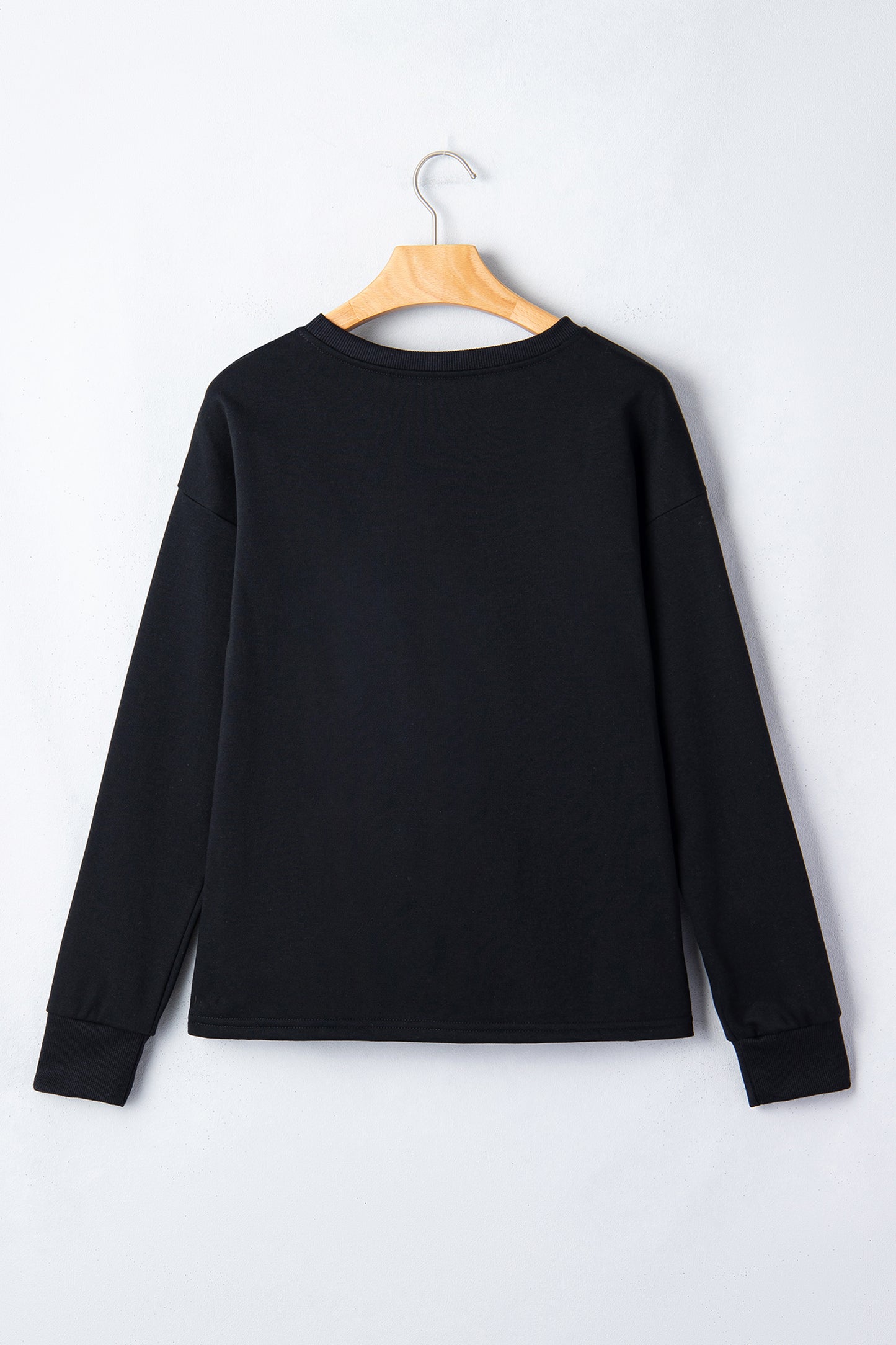 Black Solid Color Dropped Shoulder Long Sleeve Top-Tops/Long Sleeve Tops-[Adult]-[Female]-2022 Online Blue Zone Planet