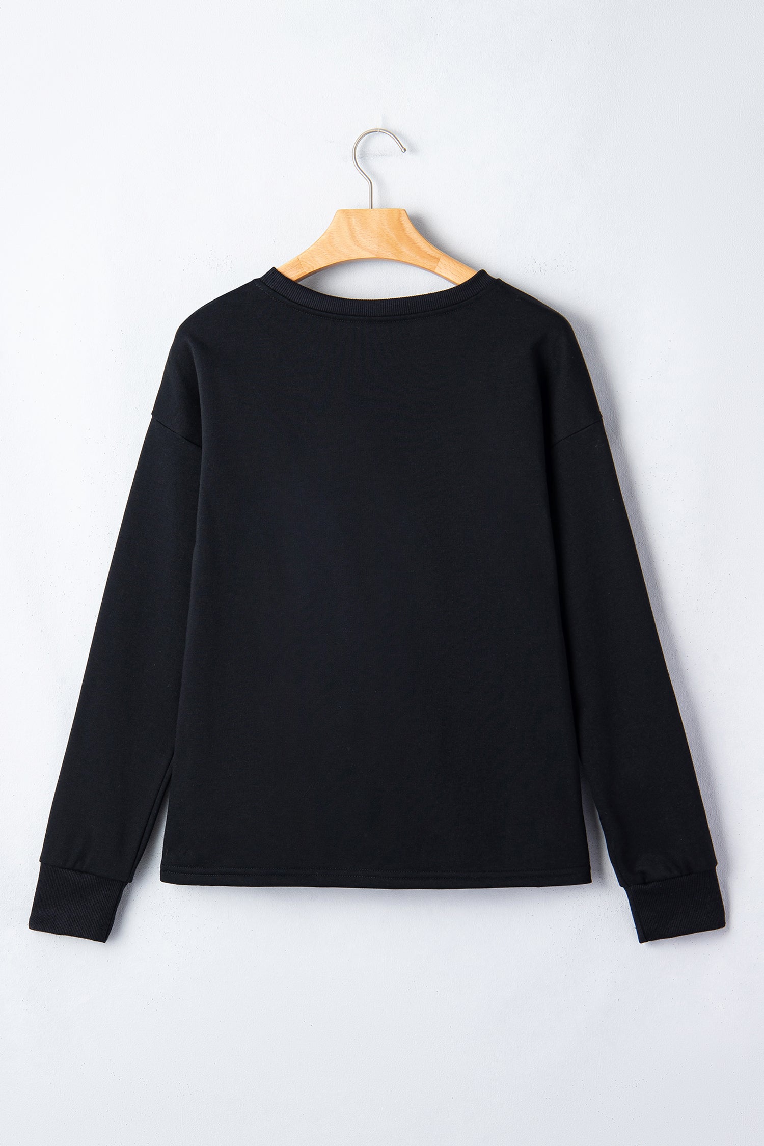 Black Solid Color Dropped Shoulder Long Sleeve Top-Tops/Long Sleeve Tops-[Adult]-[Female]-2022 Online Blue Zone Planet