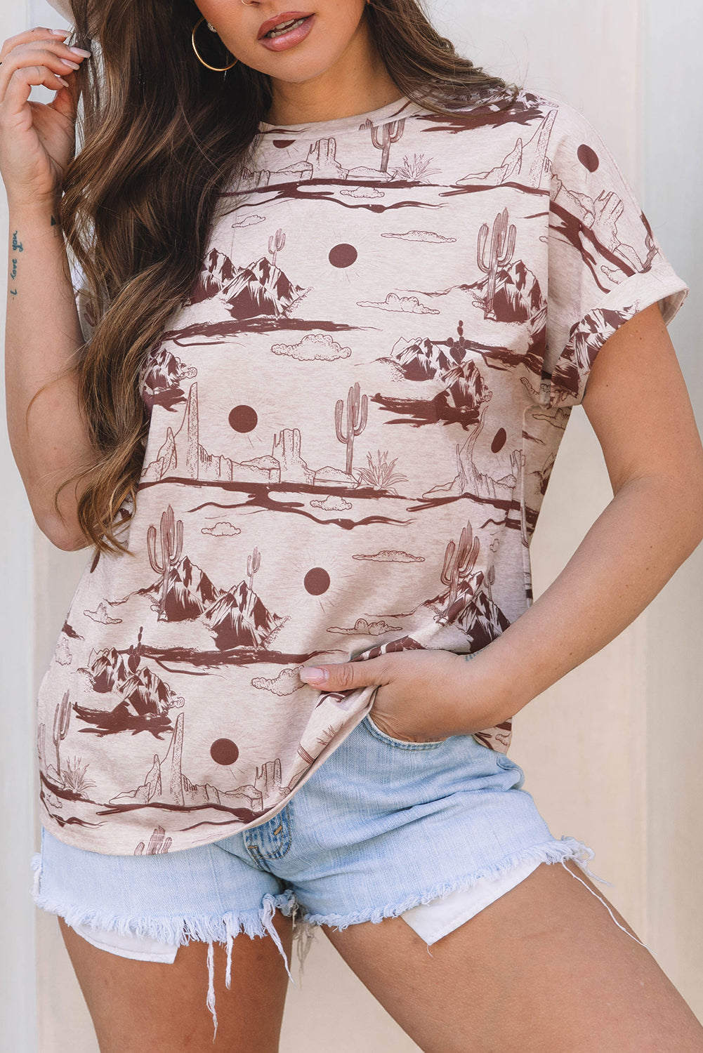 Brown Desert Sand Print Short Sleeve Knit Top-Tops/Tops & Tees-[Adult]-[Female]-2022 Online Blue Zone Planet