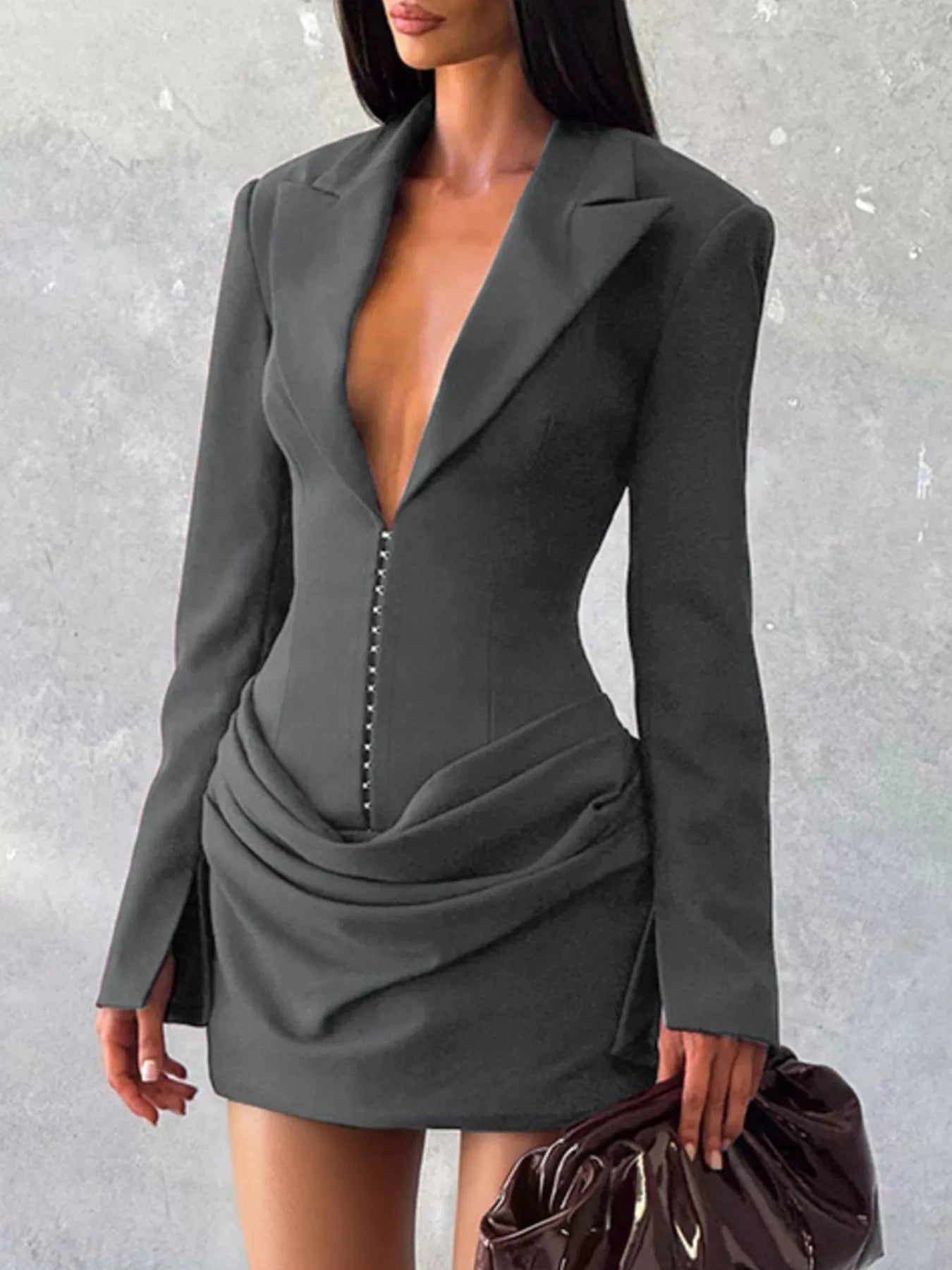 Full Size Blazer-Style Long Sleeve Mini Dress Plus Size Dark Gray / 2XL by Blue Zone Planet Full Size Blazer-Style Long Sleeve Mini Dress Plus Size Dark Gray / 2XL by Blue Zone Planet