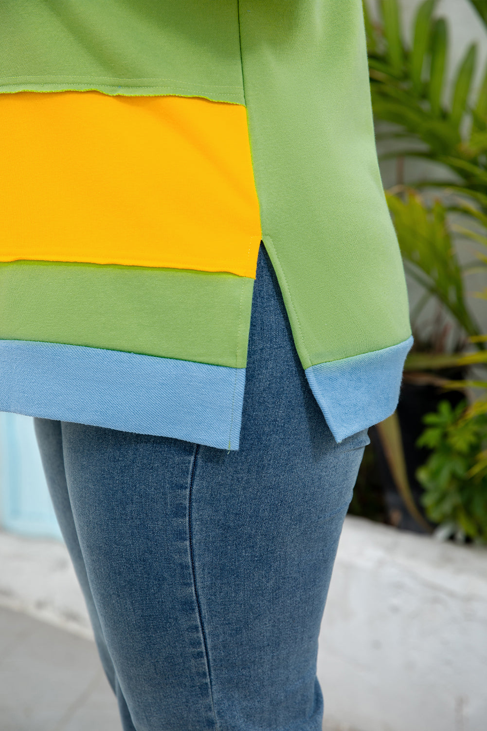 Blue Zone Planet | Light Blue Color Block Exposed Seam Patchwork Plus Size T Shirt-Plus Size/Plus Size Tops/Plus Size Tops & Tees-[Adult]-[Female]-2022 Online Blue Zone Planet