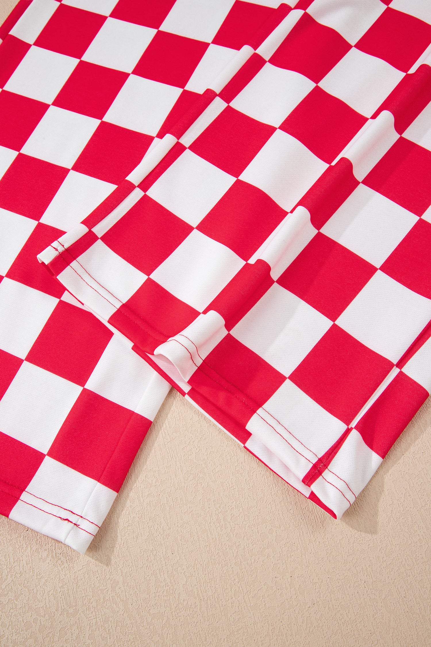 Red Checkered Print Half Zip Hoodie Loose Pant Set-Tops / Dresses-[Adult]-[Female]-2022 Online Blue Zone Planet