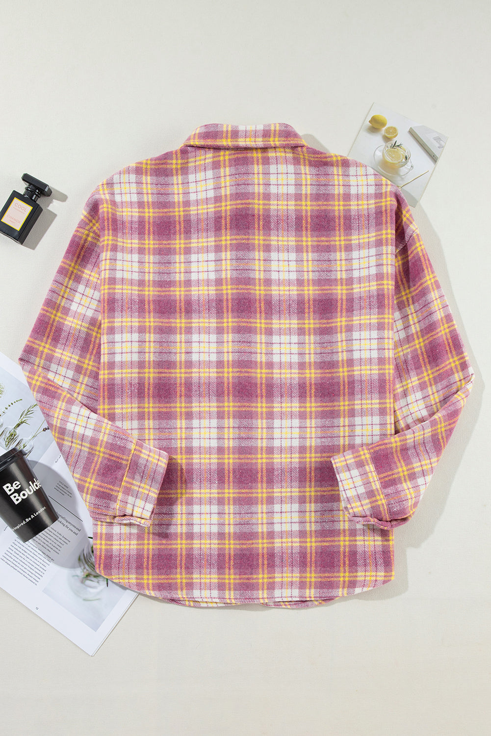 Plaid Collared Neck Button Up Shacket-TOPS / DRESSES-[Adult]-[Female]-2022 Online Blue Zone Planet