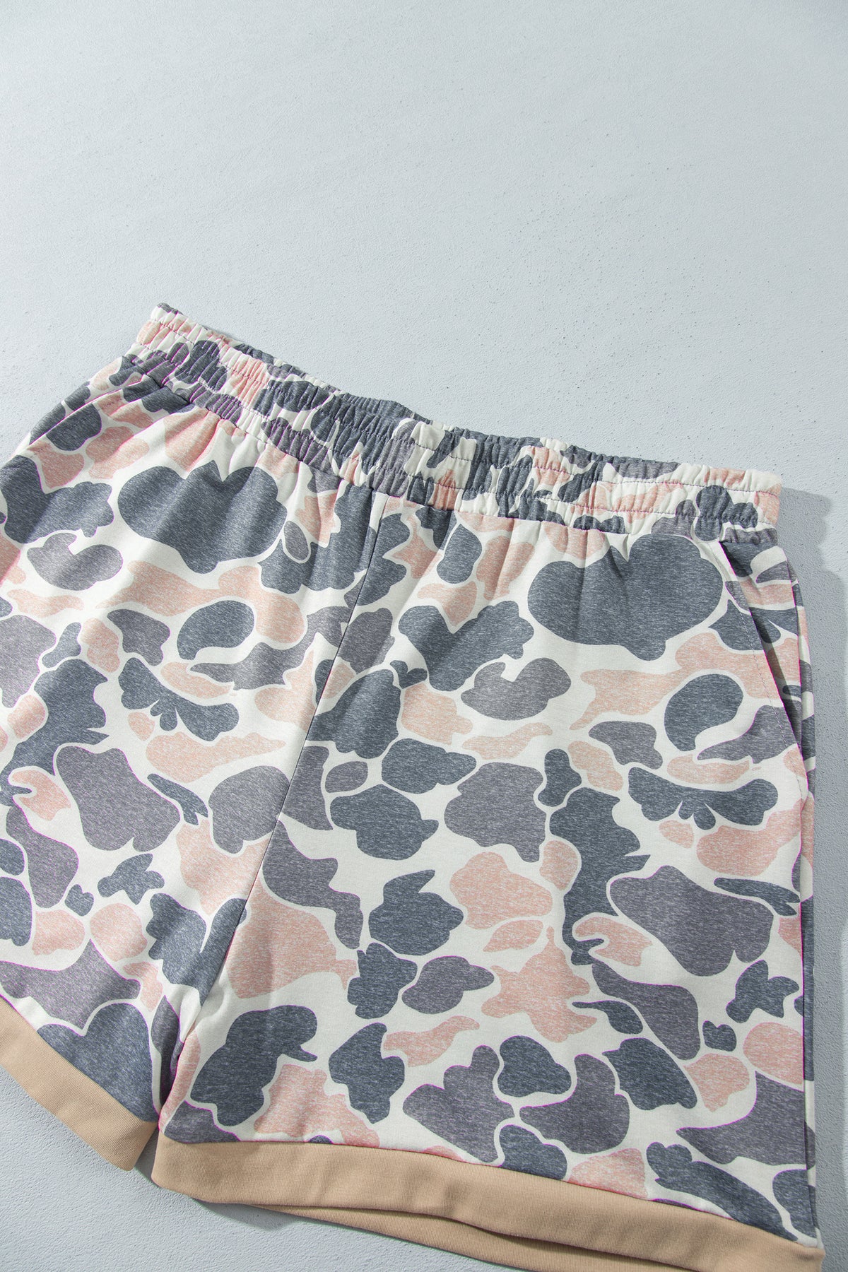 Multicolour Camouflage Print Round Neck Drop Shoulder Pullover Plus Size Shorts Set-Plus Size/Plus Size Loungewear-[Adult]-[Female]-2022 Online Blue Zone Planet