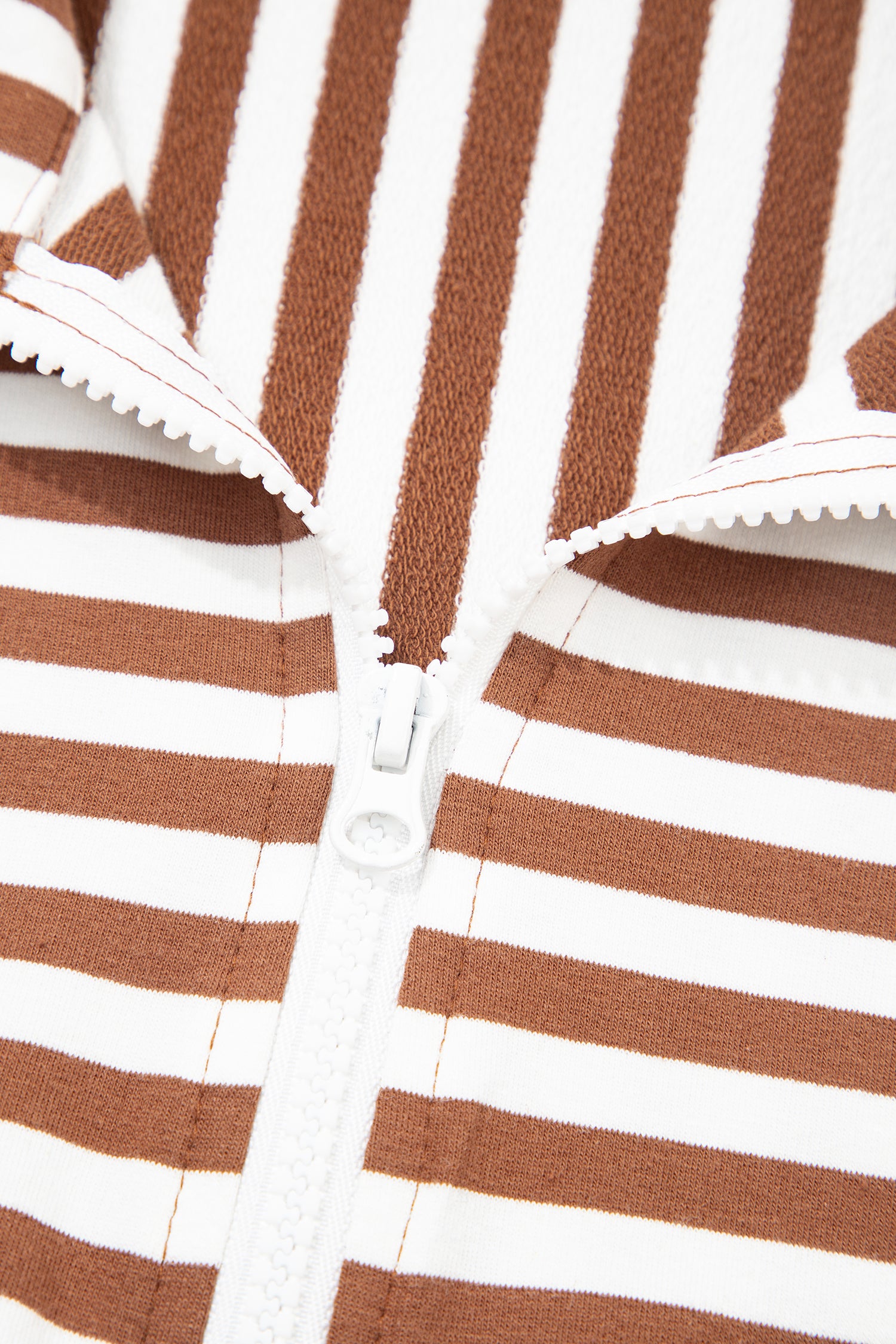 Brown Stripe Color Block Patchwork Quarter Zip Pullover Sporty Shorts Set-Two Piece Sets/Short Sets-[Adult]-[Female]-2022 Online Blue Zone Planet