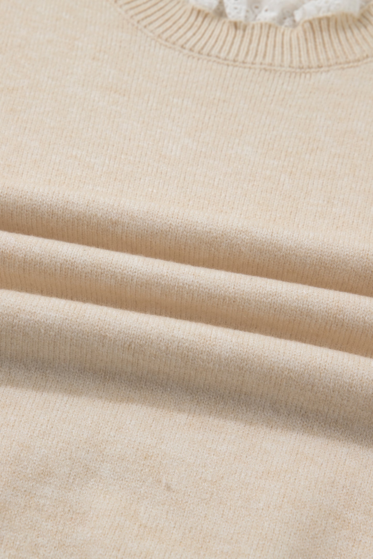 Jet Stream Lace Trim Patchwork Buttoned Cuffs Loose Sweater-TOPS / DRESSES-[Adult]-[Female]-2022 Online Blue Zone Planet