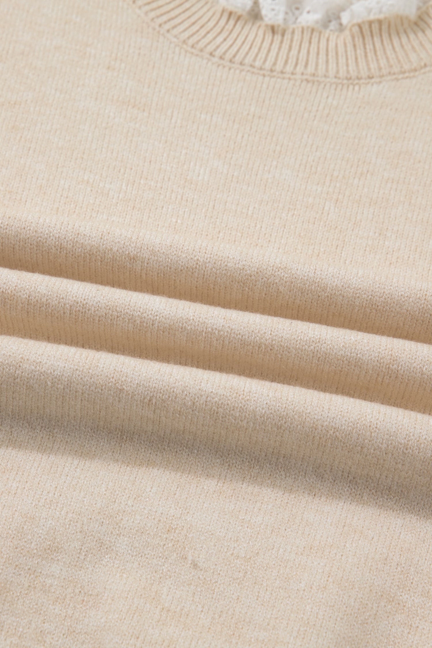 Jet Stream Lace Trim Patchwork Buttoned Cuffs Loose Sweater-TOPS / DRESSES-[Adult]-[Female]-2022 Online Blue Zone Planet