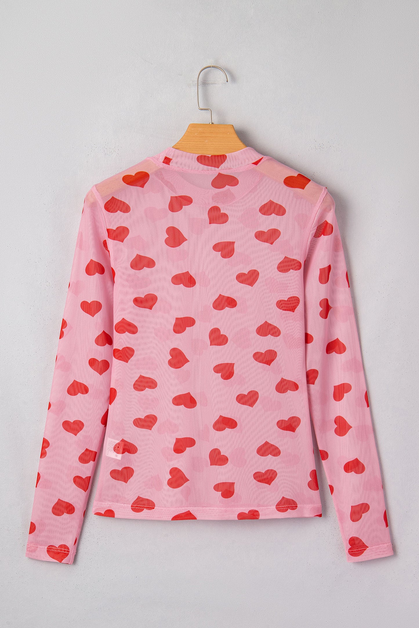 Pink Valentines Heart Printed Sheer Mesh Long Sleeve Top-Tops/Long Sleeve Tops-[Adult]-[Female]-2022 Online Blue Zone Planet