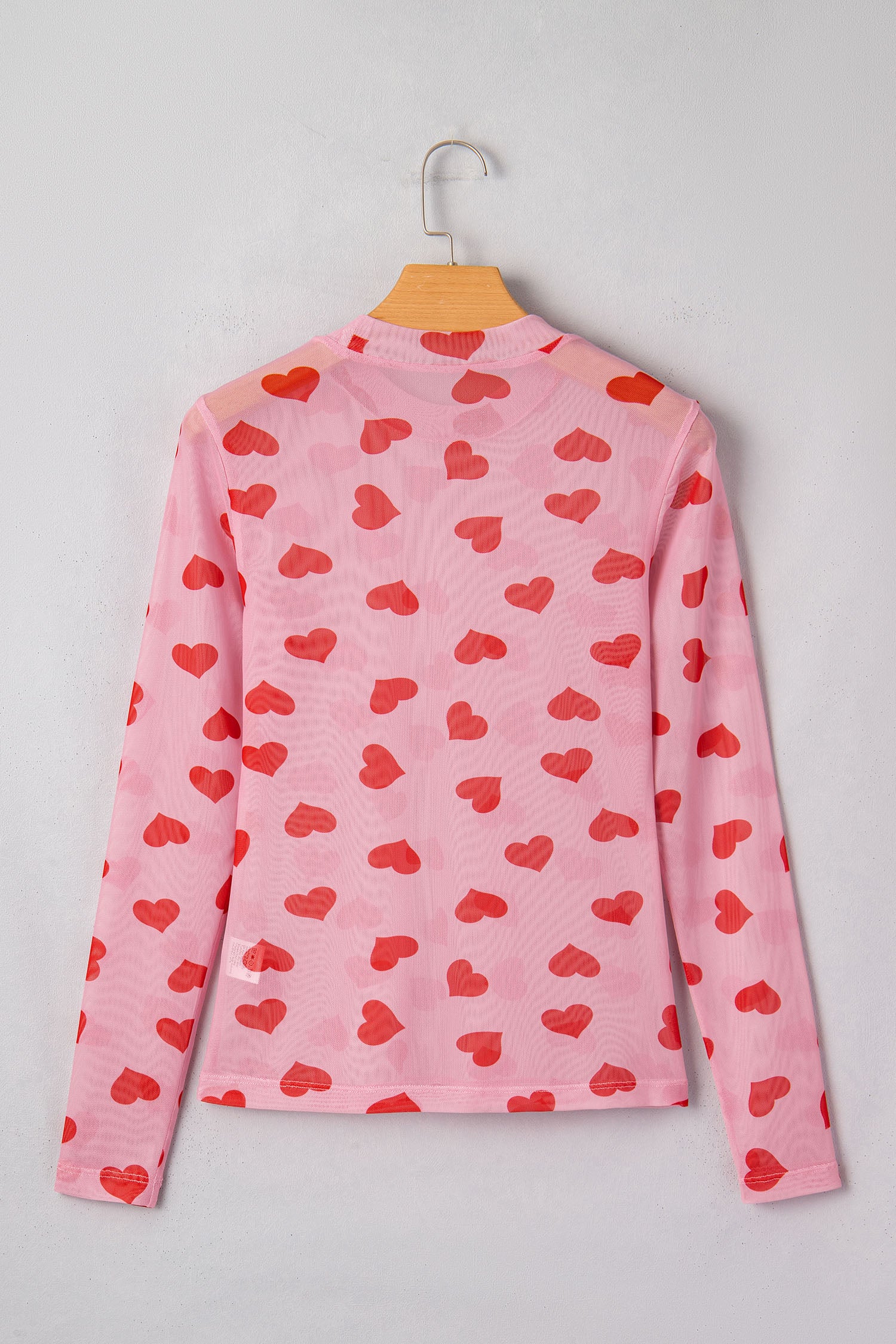 Pink Valentines Heart Printed Sheer Mesh Long Sleeve Top-Tops/Long Sleeve Tops-[Adult]-[Female]-2022 Online Blue Zone Planet