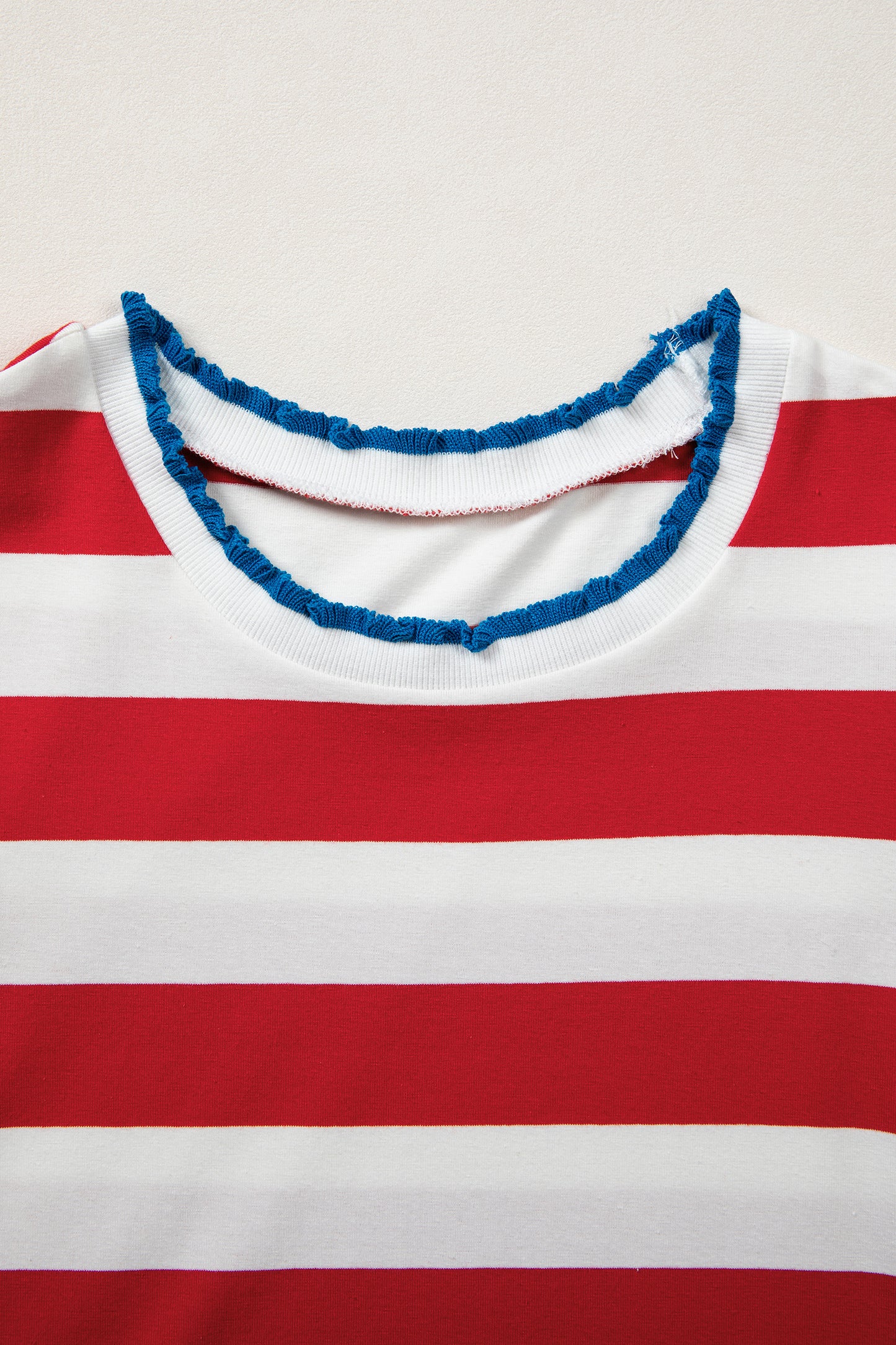Blue Stripe Contrast Trim Round Neck Short Puff Sleeve Shift Mini Dress-TOPS / DRESSES-[Adult]-[Female]-2022 Online Blue Zone Planet