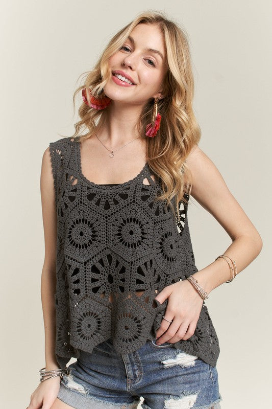 ADORA Crochet Wide Strap Tank-TOPS / DRESSES-[Adult]-[Female]-Charcoal Grey-One Size-2022 Online Blue Zone Planet