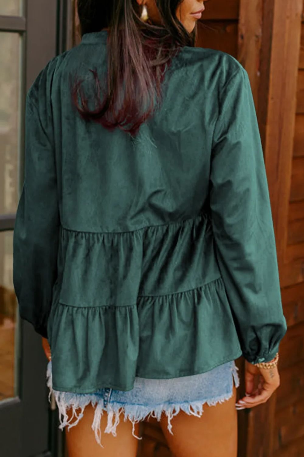 Peplum Round Neck Long Sleeve Shirt-TOPS / DRESSES-[Adult]-[Female]-2022 Online Blue Zone Planet