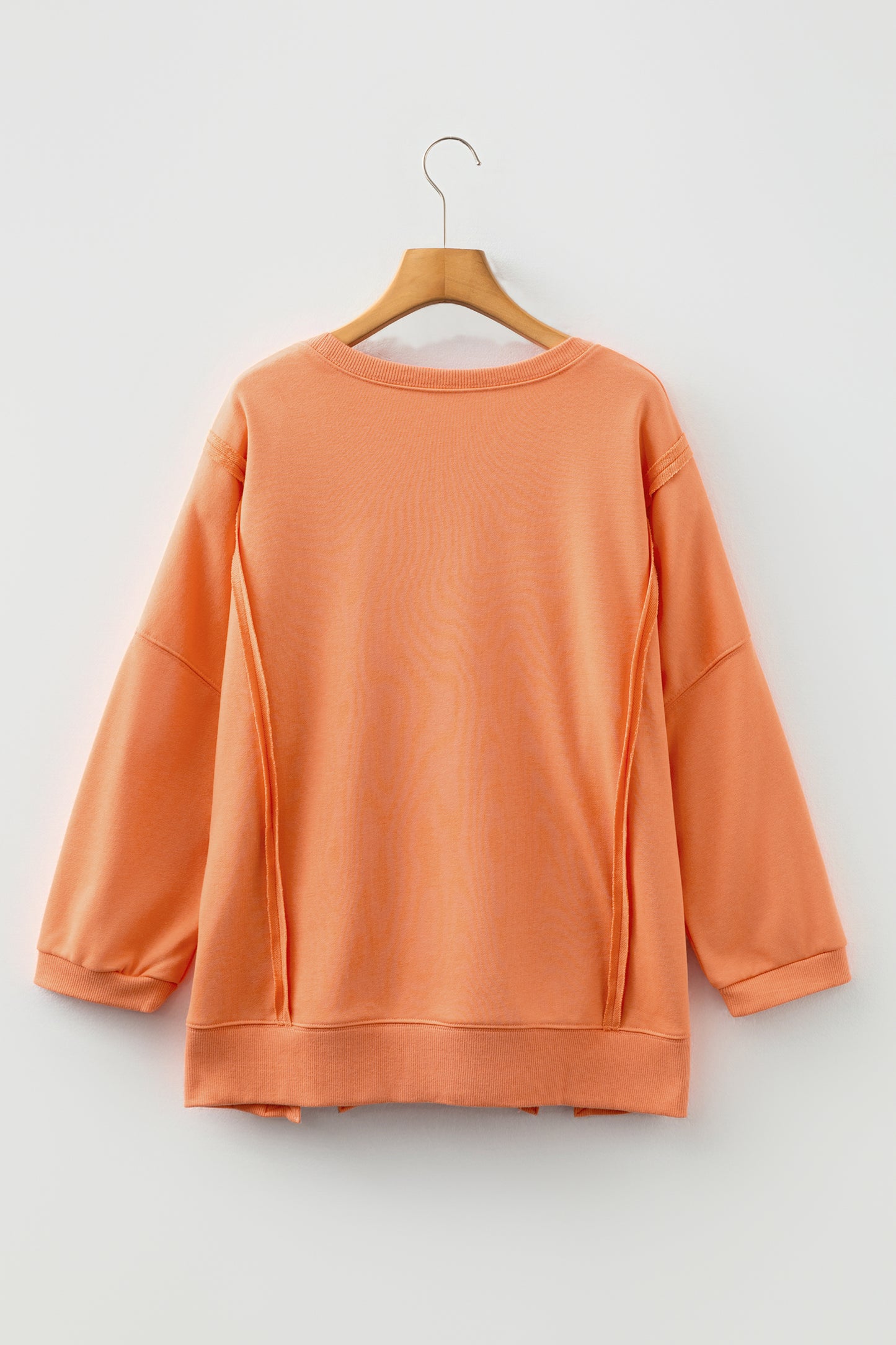 Grapefruit Orange Floral Bow Patched Exposed Seam Patchwork Slit Baggy Sweatshirt-Tops/Sweatshirts & Hoodies-[Adult]-[Female]-2022 Online Blue Zone Planet