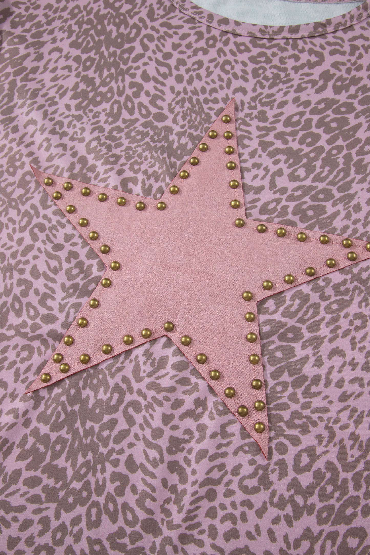 Khaki Leopard Retro Studded Star Patch Loose Tee-Tops/Tops & Tees-[Adult]-[Female]-2022 Online Blue Zone Planet