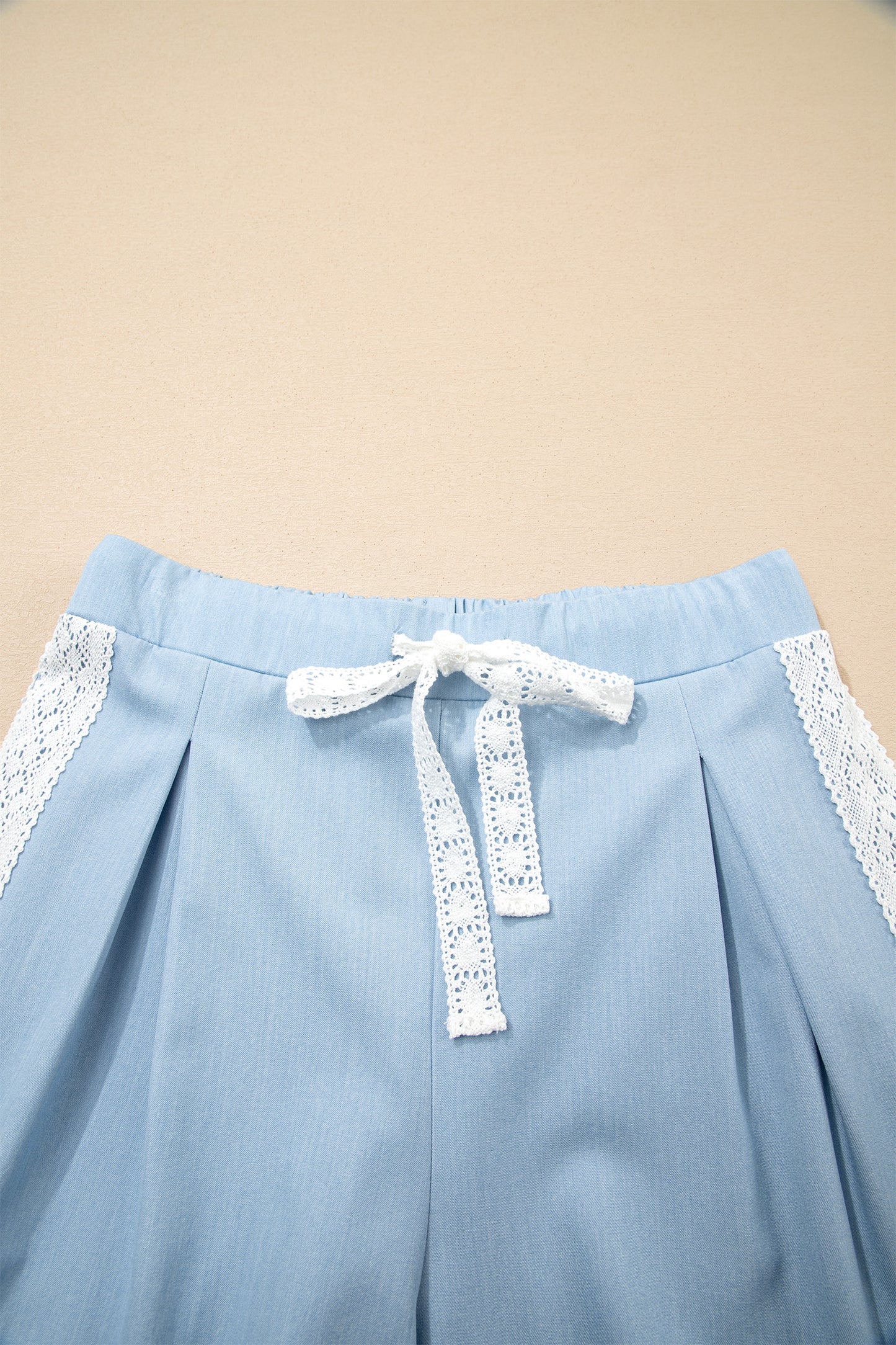 Beau Blue Lace Accent Floral Patched Pocket Pleated Wide Leg Slouchy Pants-Bottoms/Pants & Culotte-[Adult]-[Female]-2022 Online Blue Zone Planet
