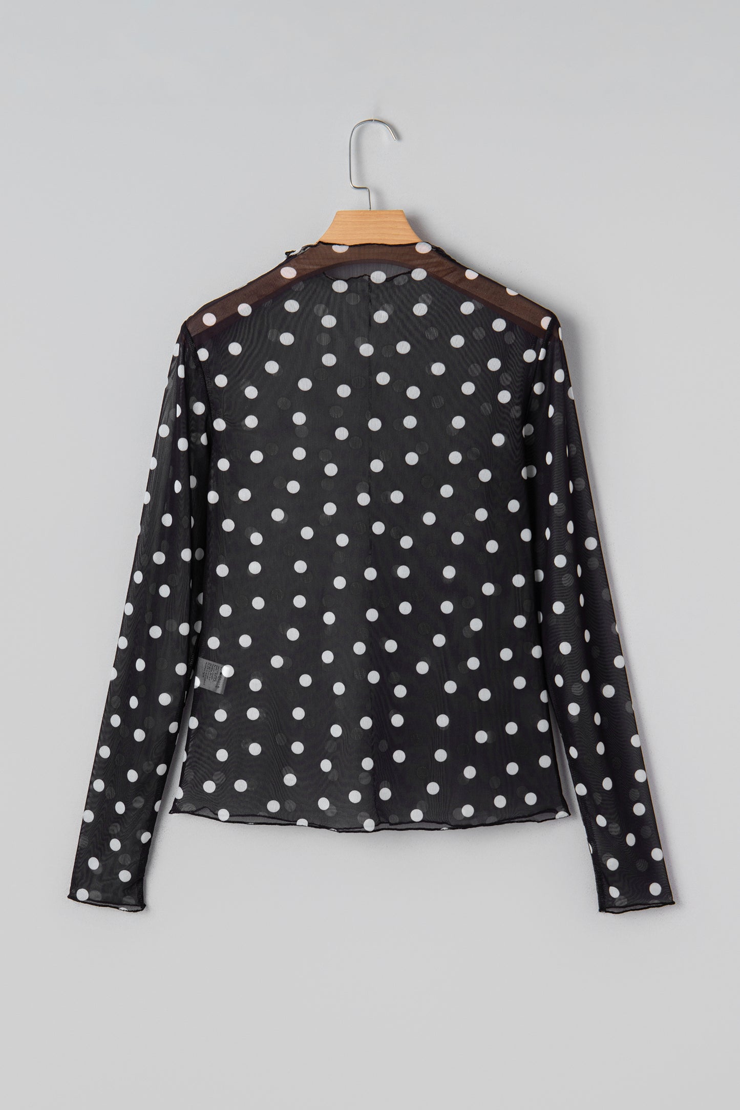 Black Polka Dot Patterned Bodycon Mock Neck Mesh Long Sleeve Top-Tops/Long Sleeve Tops-[Adult]-[Female]-2022 Online Blue Zone Planet