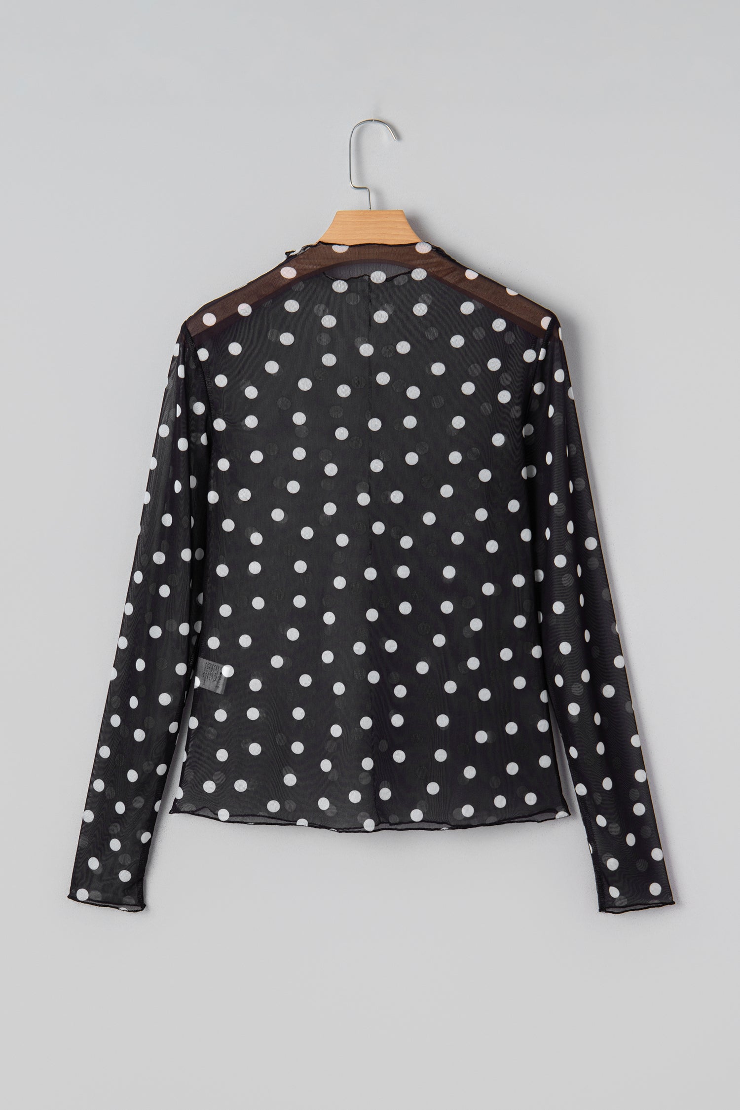 Black Polka Dot Patterned Bodycon Mock Neck Mesh Long Sleeve Top-Tops/Long Sleeve Tops-[Adult]-[Female]-2022 Online Blue Zone Planet