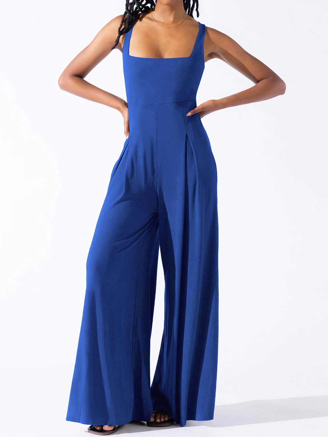 Square Neck Wide Strap Jumpsuit-[Adult]-[Female]-Royal Blue-S-2022 Online Blue Zone Planet