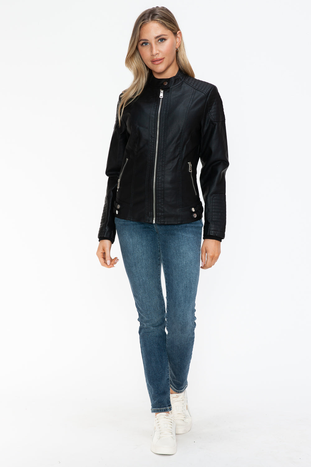 Blue Zone Planet | Snobbish Faux Leather Biker Jacket with Side Zip Pockets-TOPS / DRESSES-[Adult]-[Female]-2022 Online Blue Zone Planet