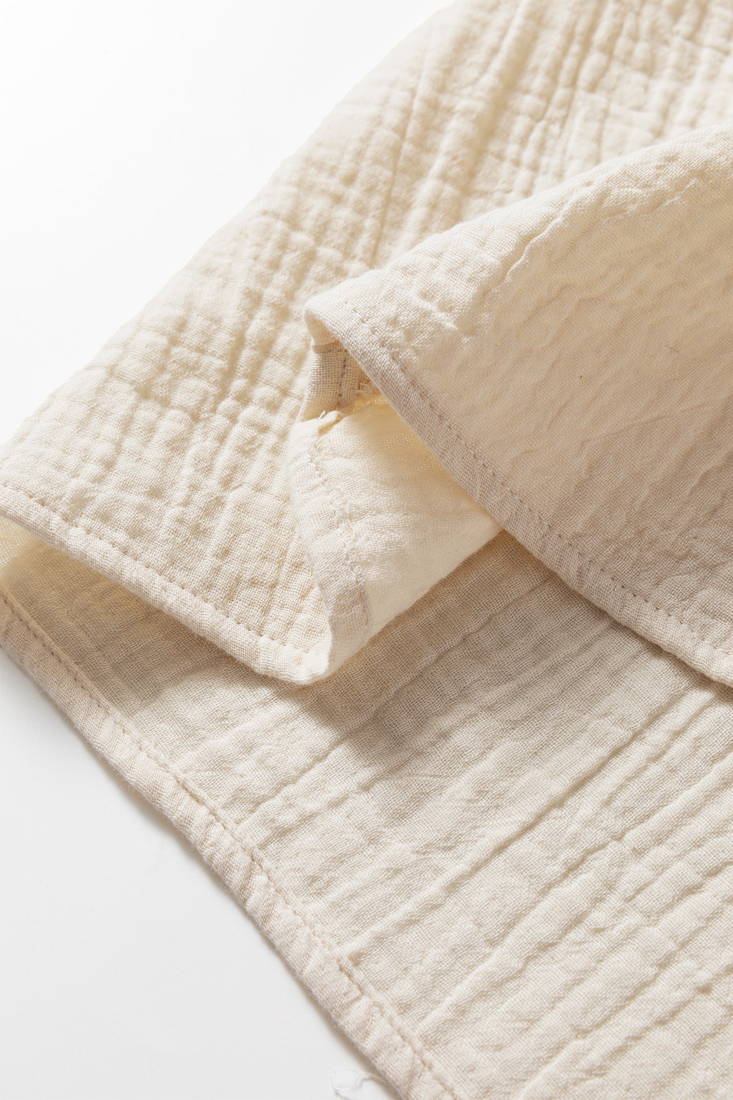 Beige Crochet Insert Textured Cotton Short Sleeve Blouse Top-Tops/Blouses & Shirts-[Adult]-[Female]-2022 Online Blue Zone Planet